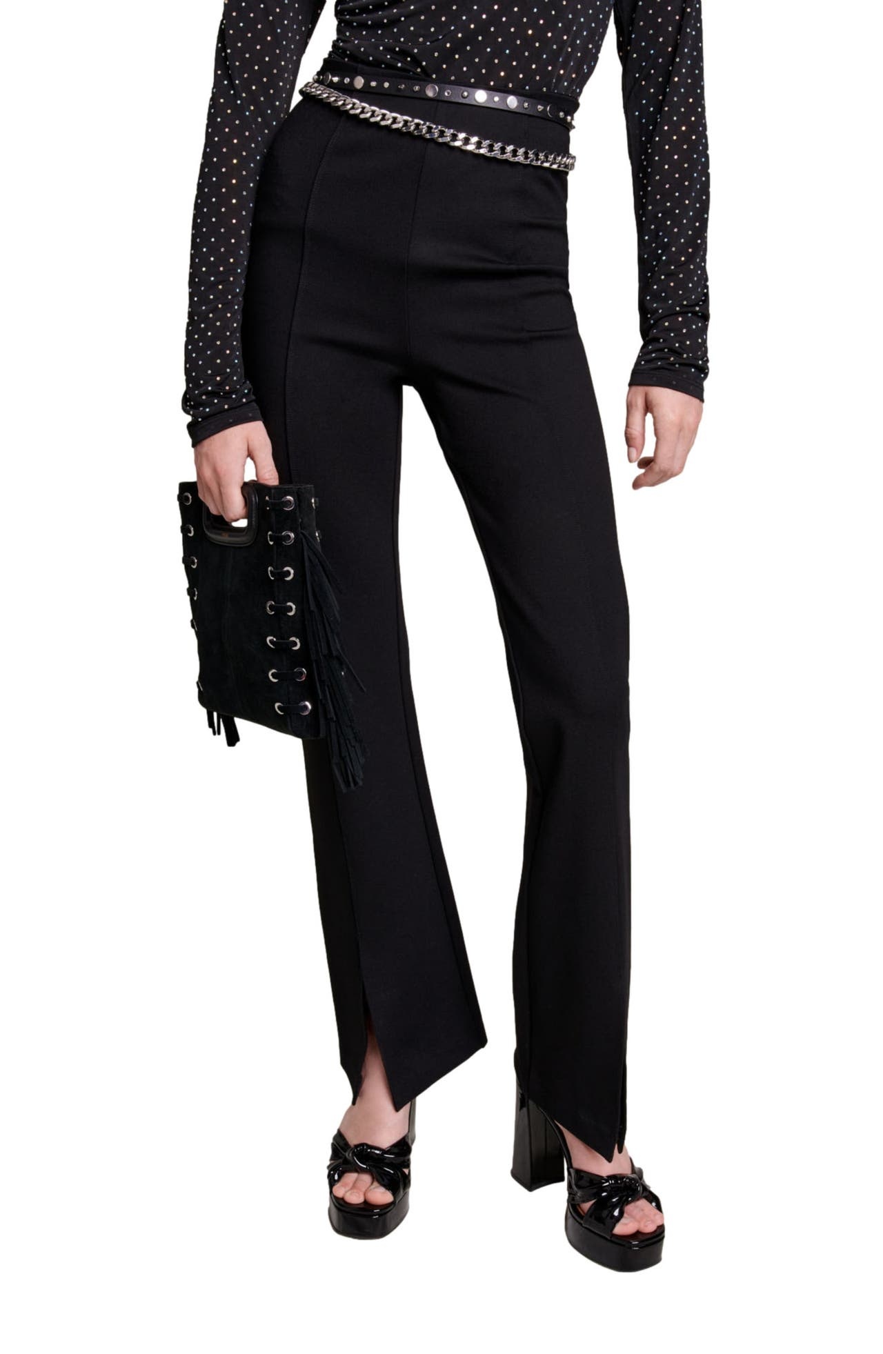 maje Black slim-fit trousers with slits at Nordstrom - 1