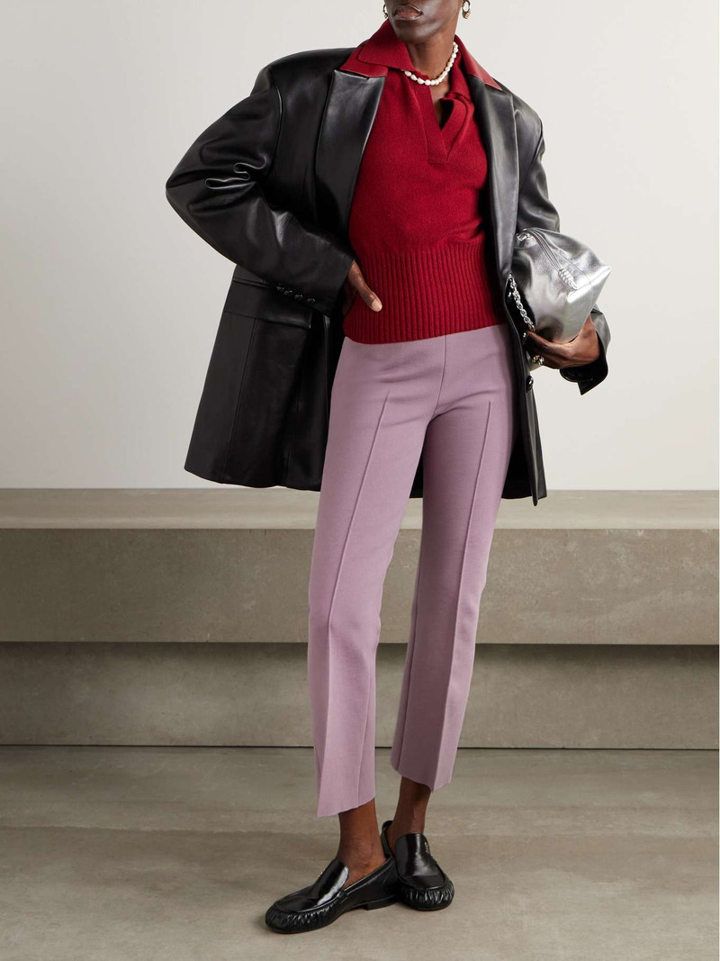 HIGH SPORT Cropped cotton-blend slim-leg pants Purple outlook