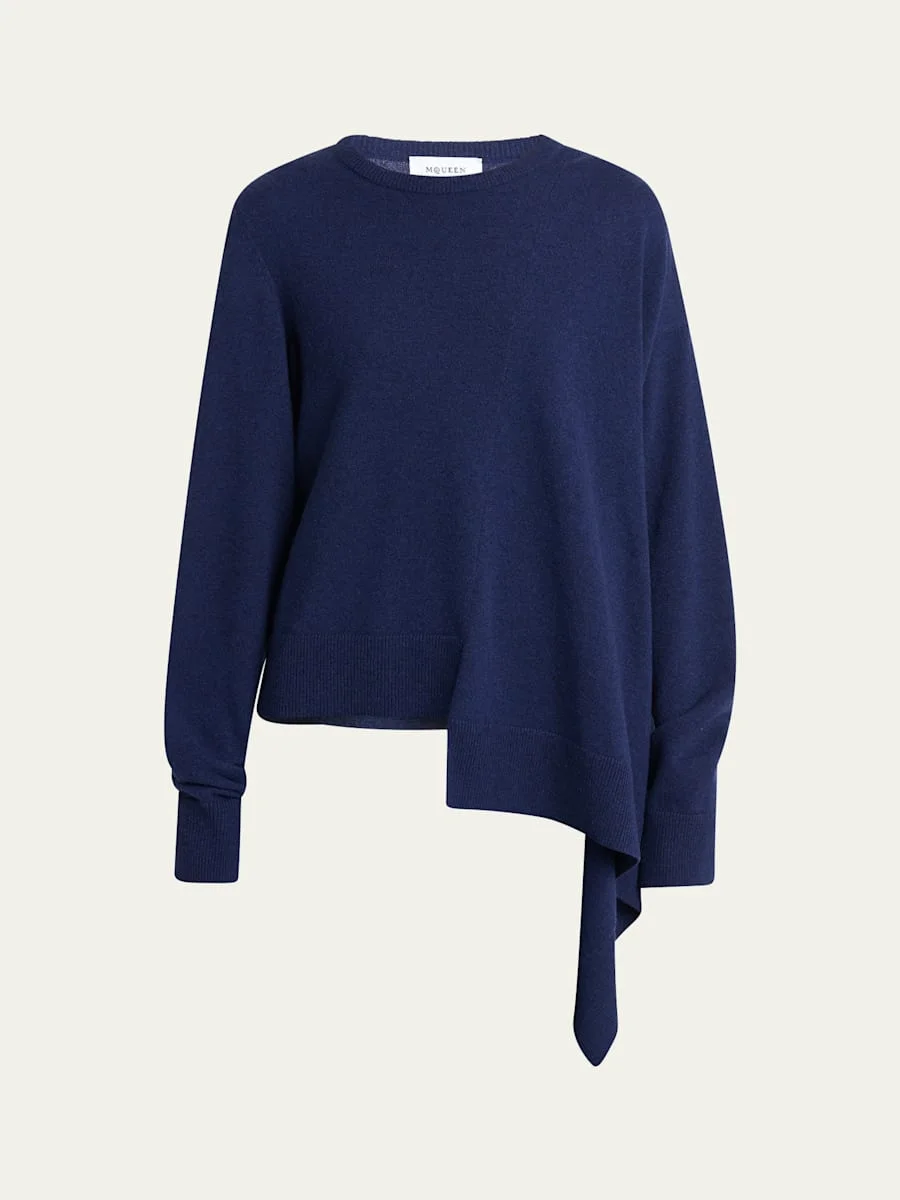 Asymmetric Hem Cashmere-Wool Sweater - 1