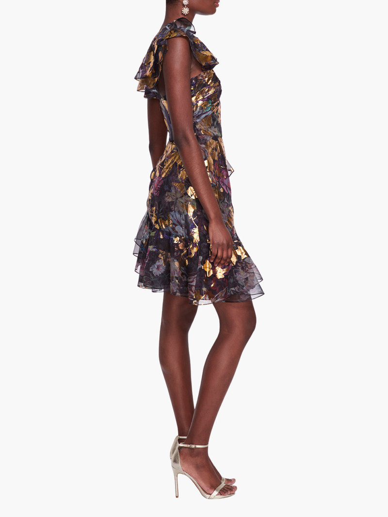 ONE SHOULDER FOILED COCKTAIL MINI DRESS 3