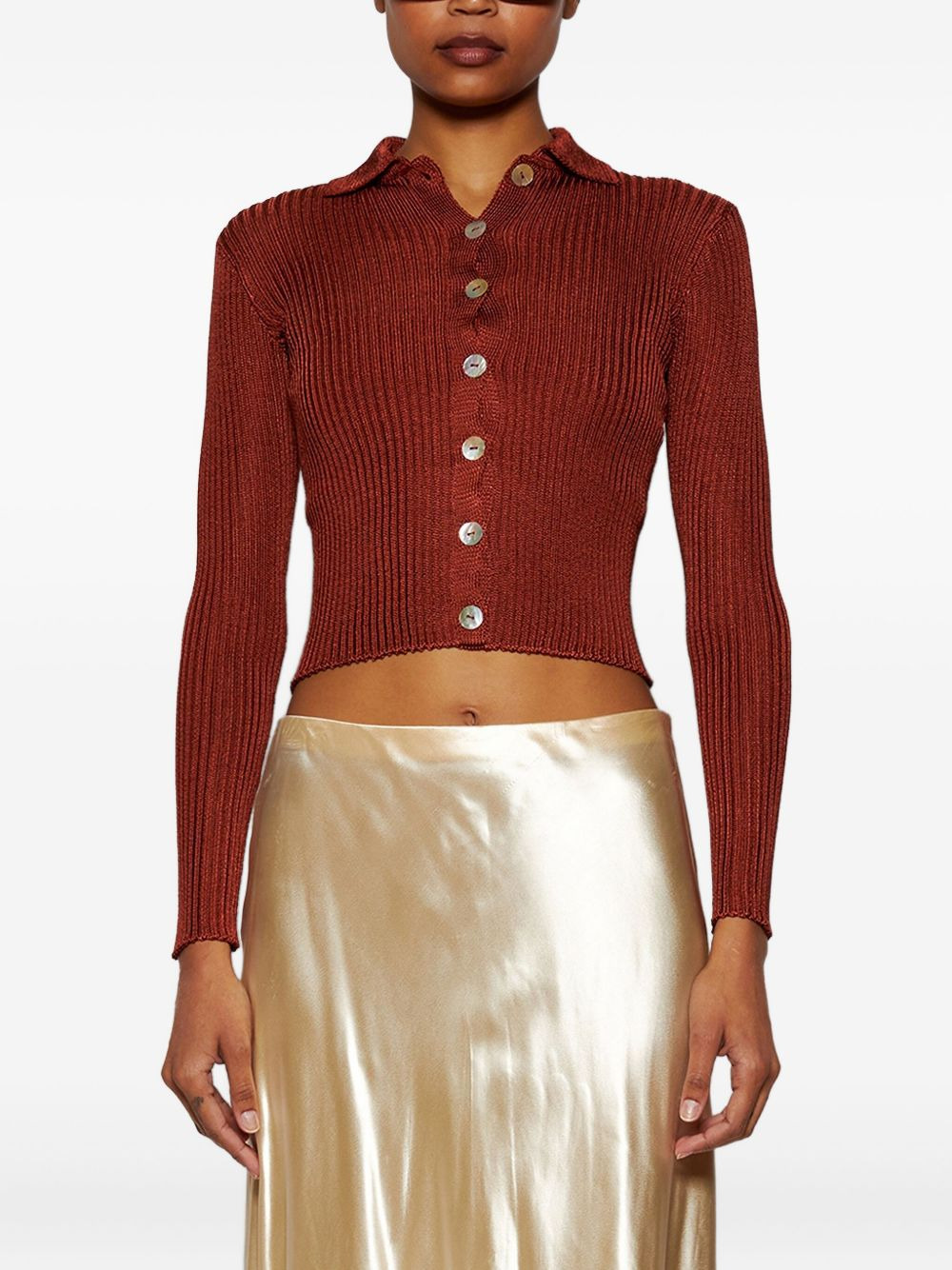 ribbed-knit button-up cardigan - 3