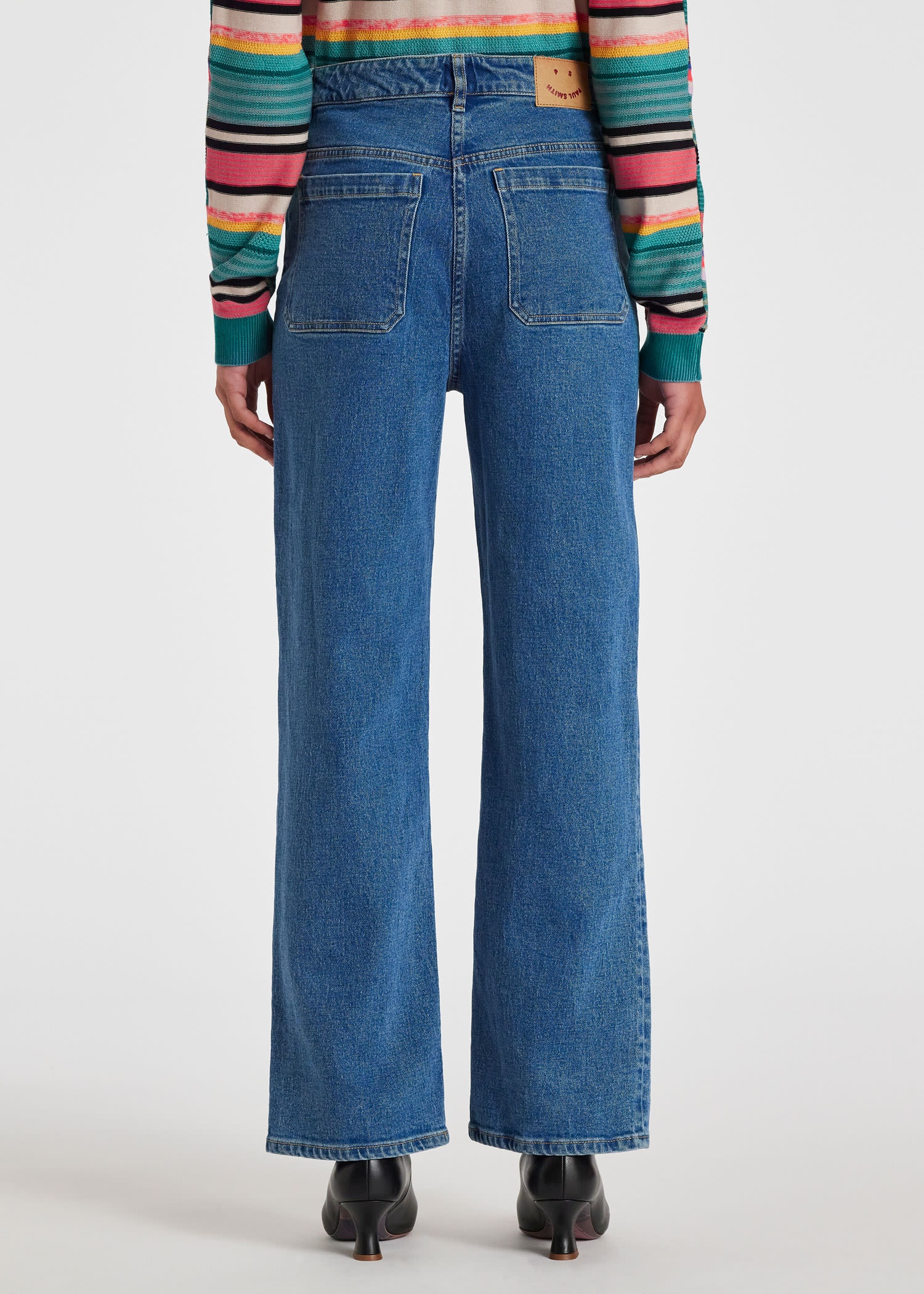 Mid-Wash Cropped Wide Leg Jeans - 4