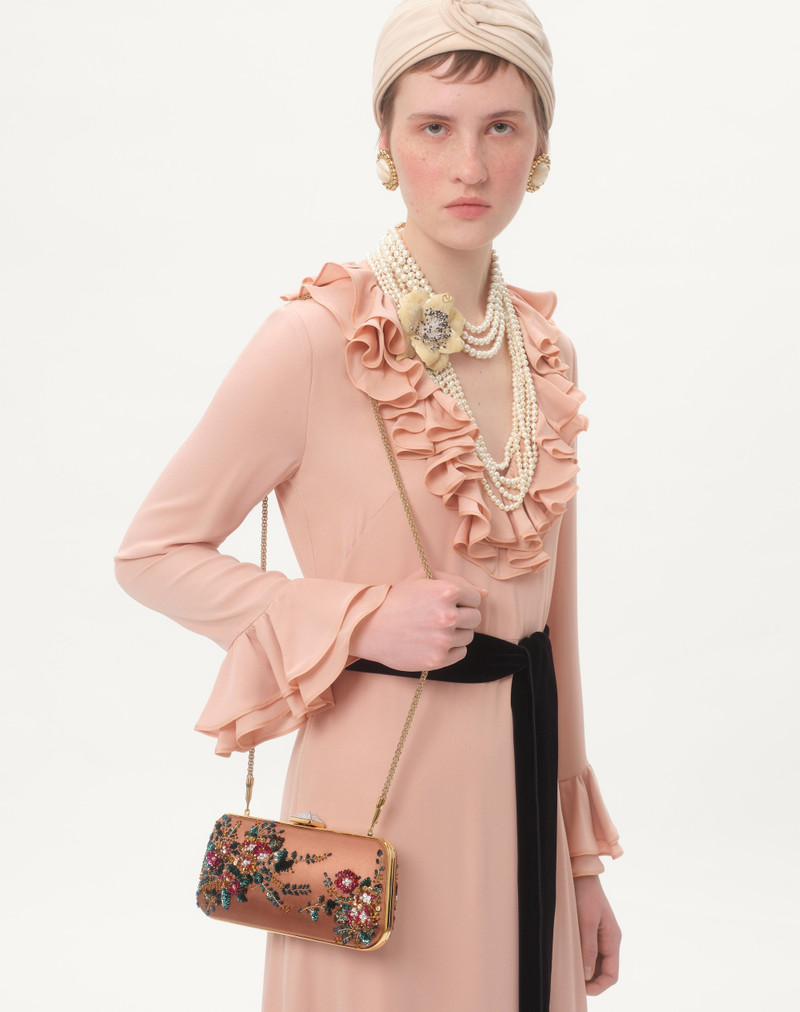 CARRY SECRETS SATIN MINAUDIERE WITH FLORAL EMBROIDERY 7