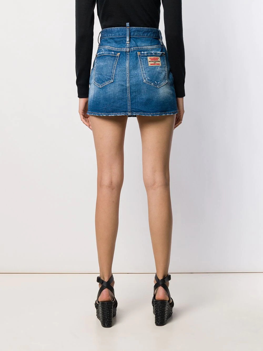 faded distressed denim skirt - 4