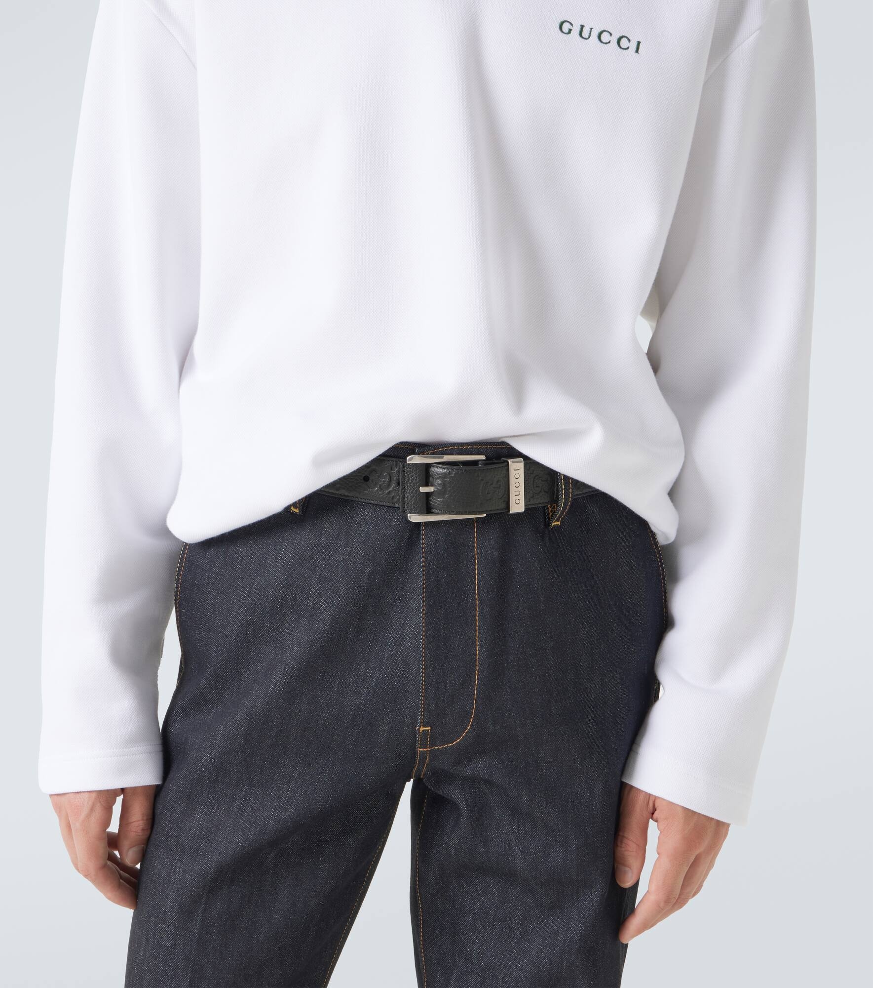 GG debossed leather belt - 2