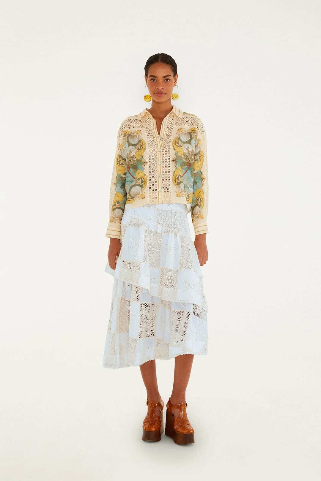 Off-White Scarf Eyelet Layered Maxi Skirt - 1