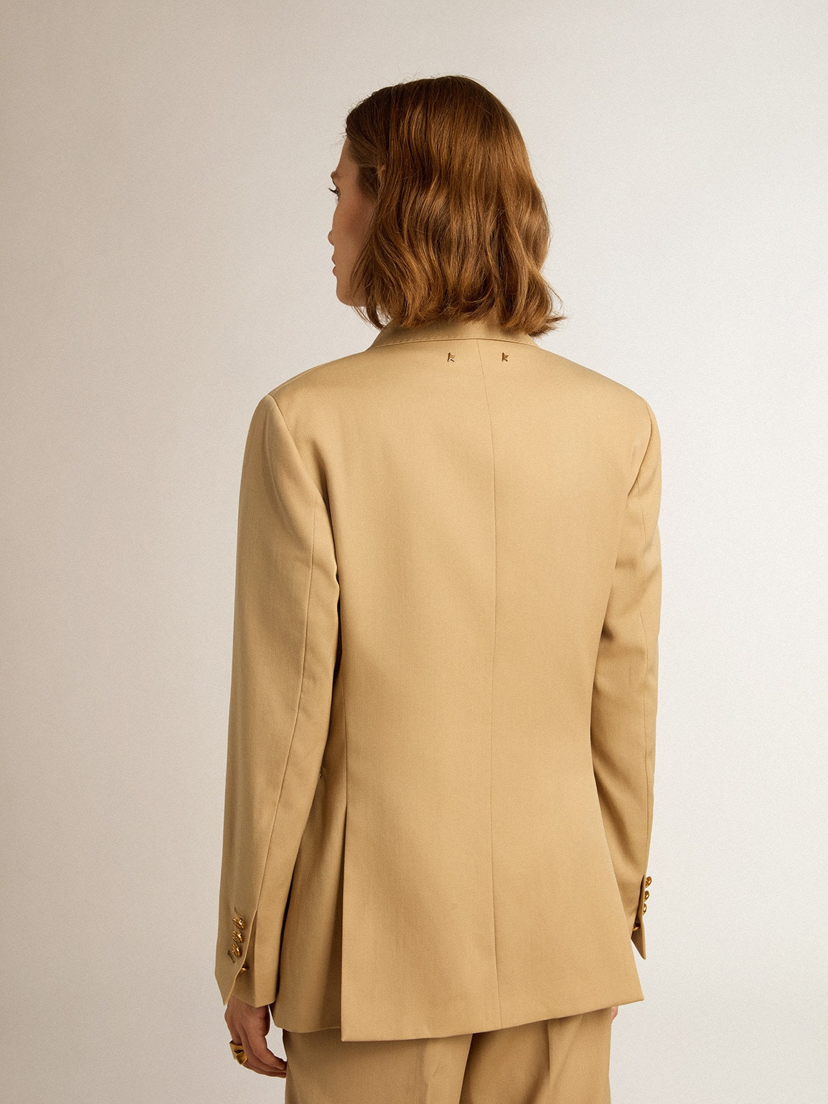 Women’s double-breasted blazer in sand with gold heraldic buttons - 4