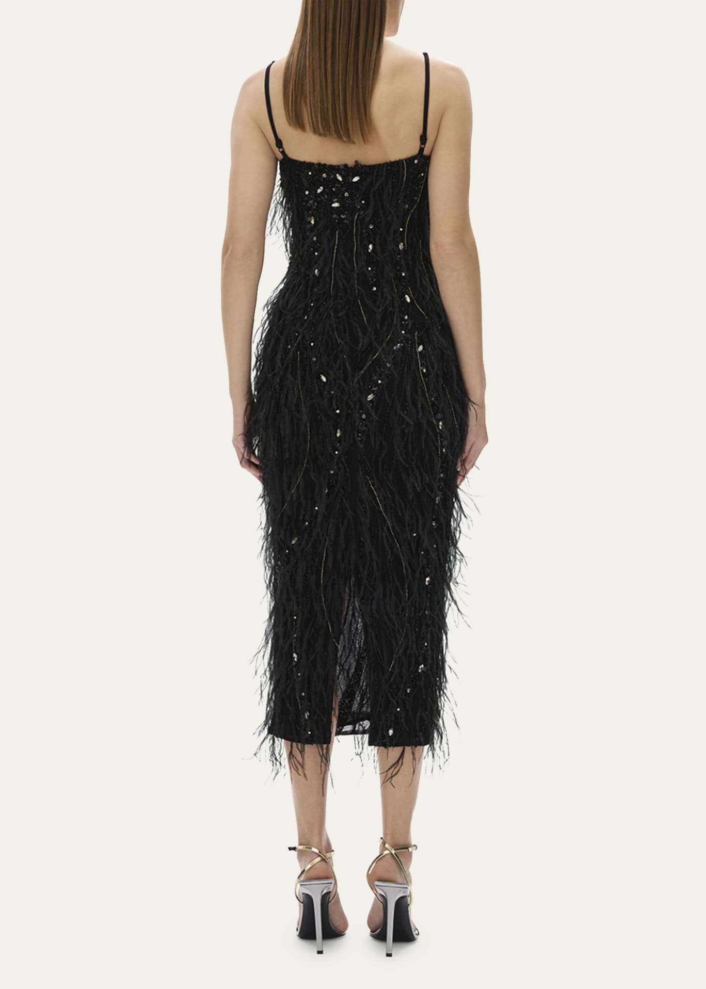 Cynthia Sequined Midi Feathered Dress - 3
