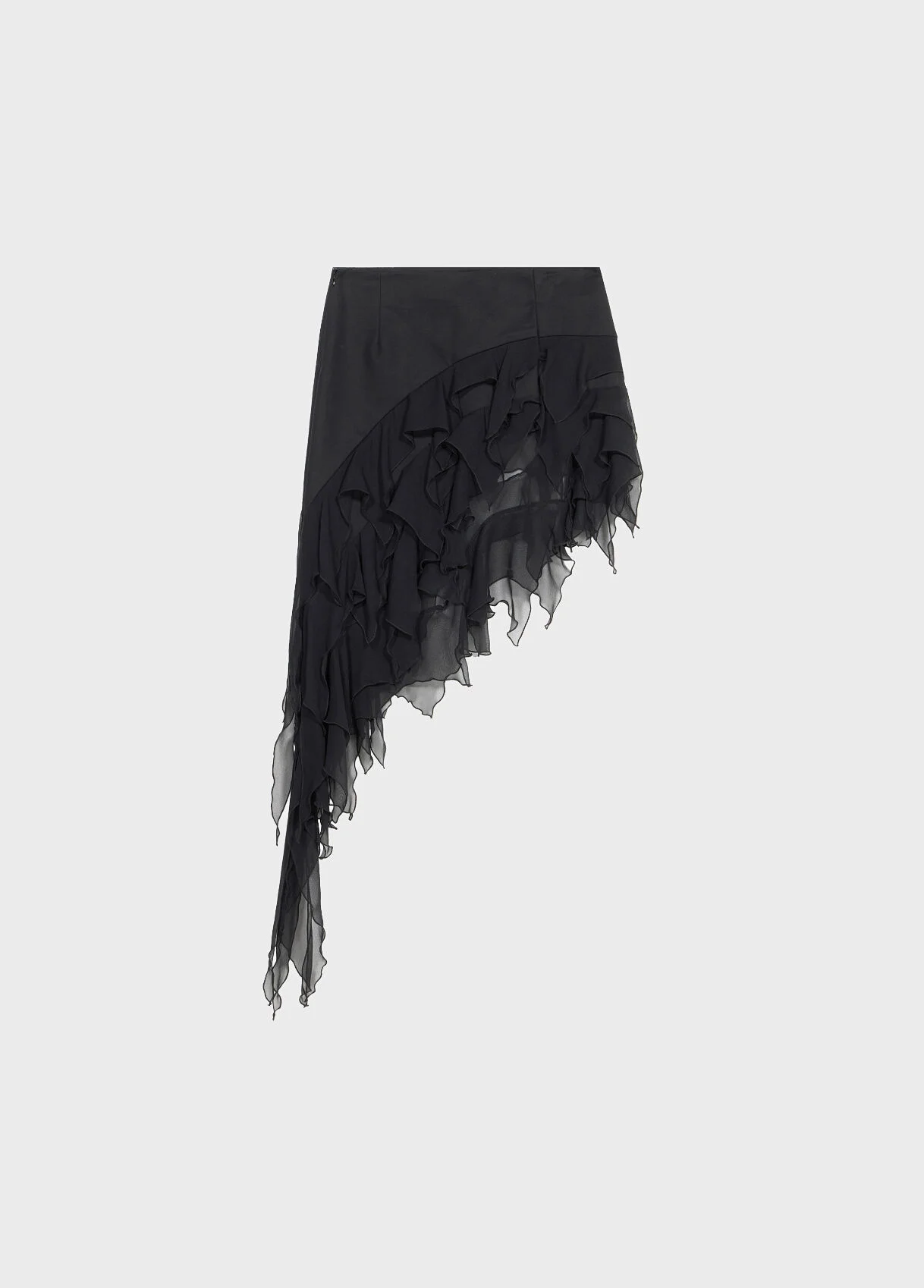 ASYMMETRIC STRETCH SATIN SKIRT WITH RUFFLES - 1
