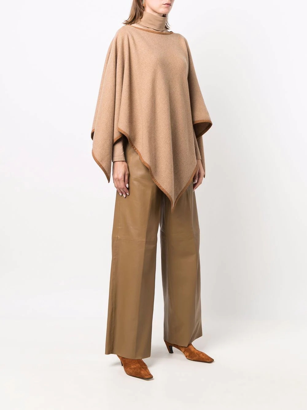 cashmere tonal-trim poncho - 3