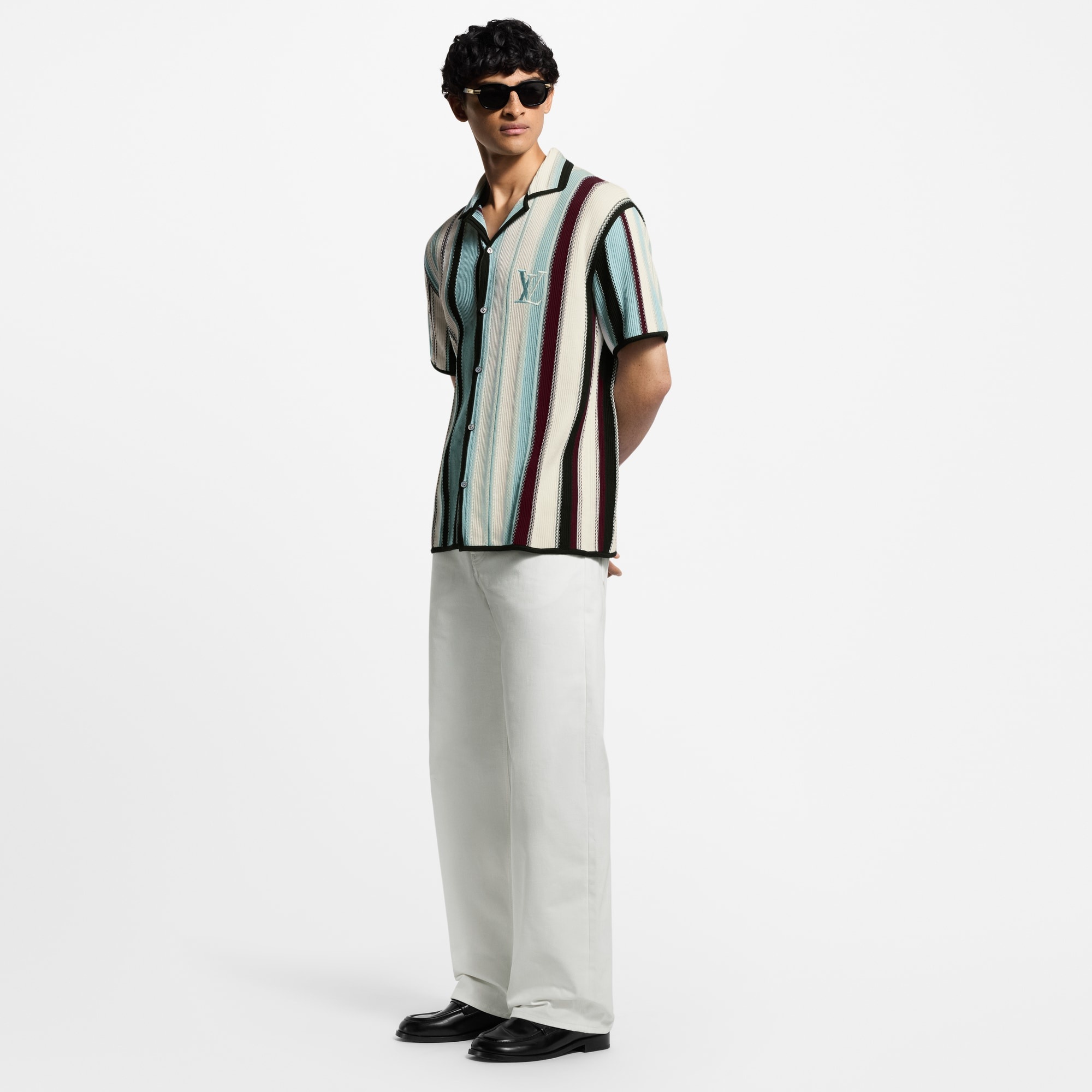 Striped Crochet Short-Sleeved Shirt - 4