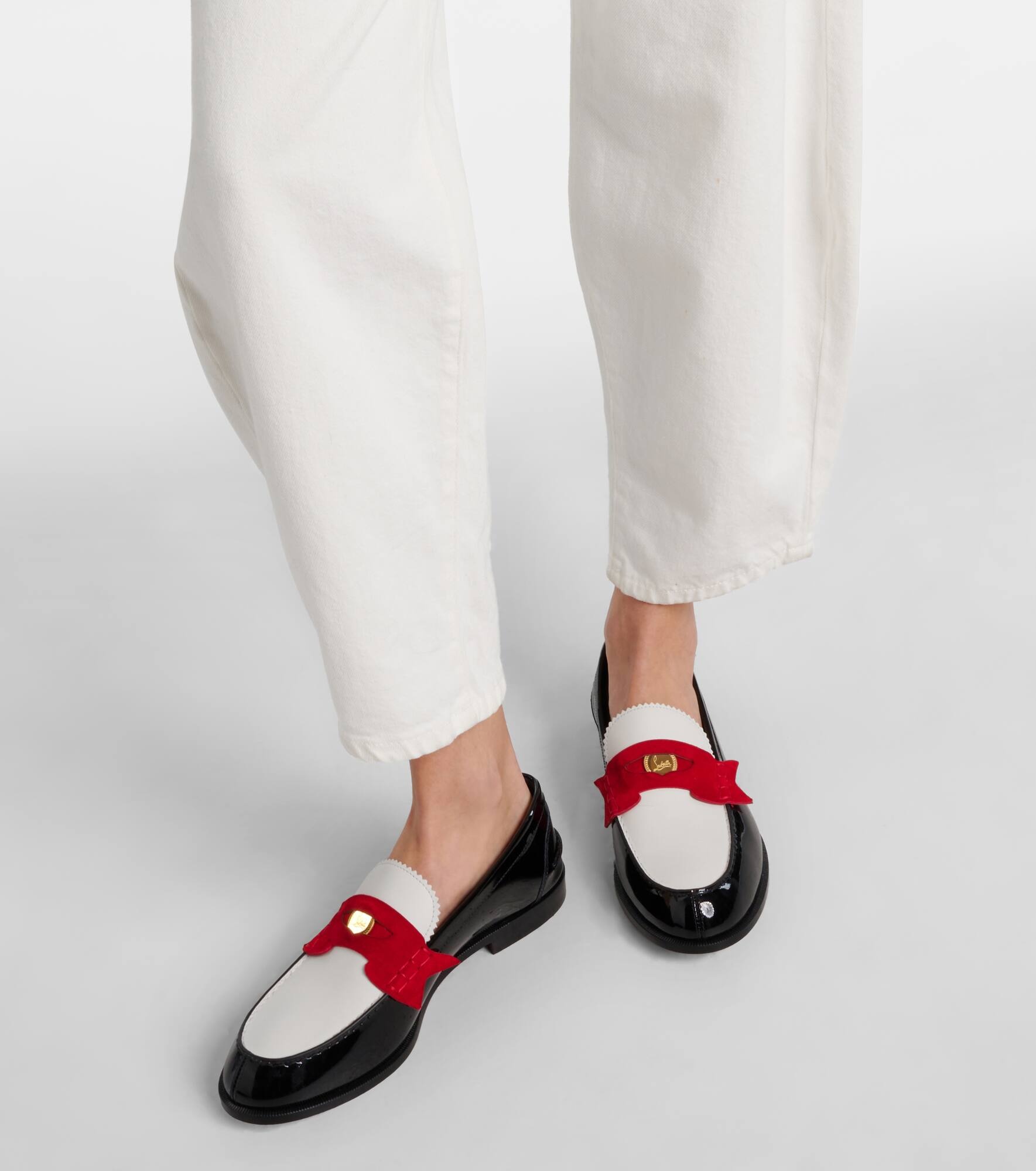 Penny suede-trimmed patent leather penny loafers - 4