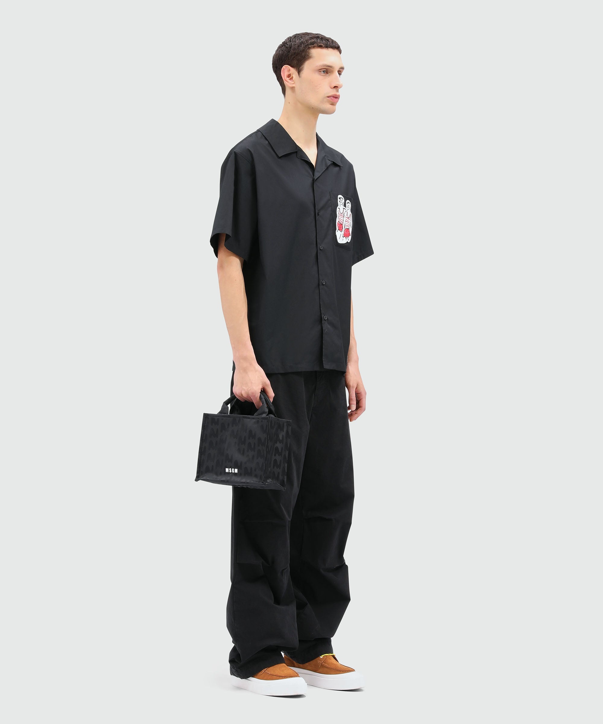 Black poplin shirt with Luke Edward Hall x MSGM embroidery - 4