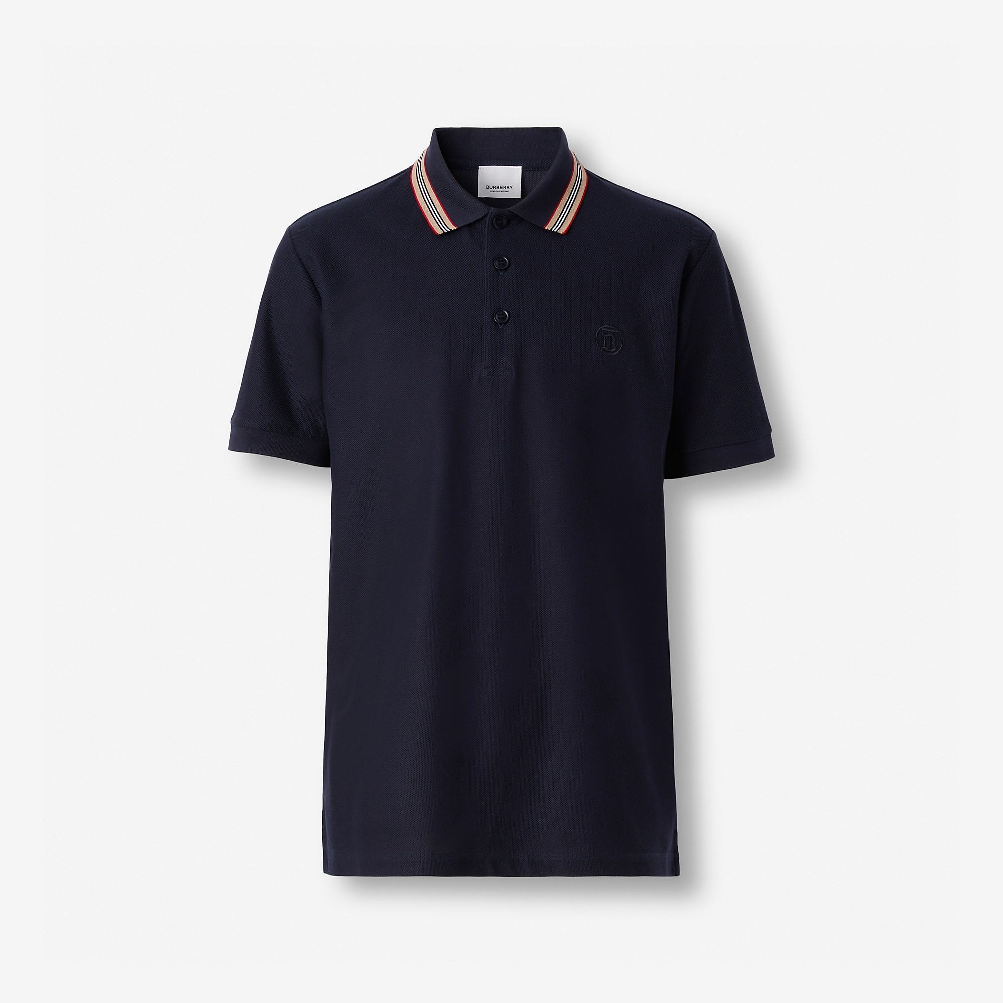 Icon Stripe Collar Cotton Piqué Polo Shirt - 1