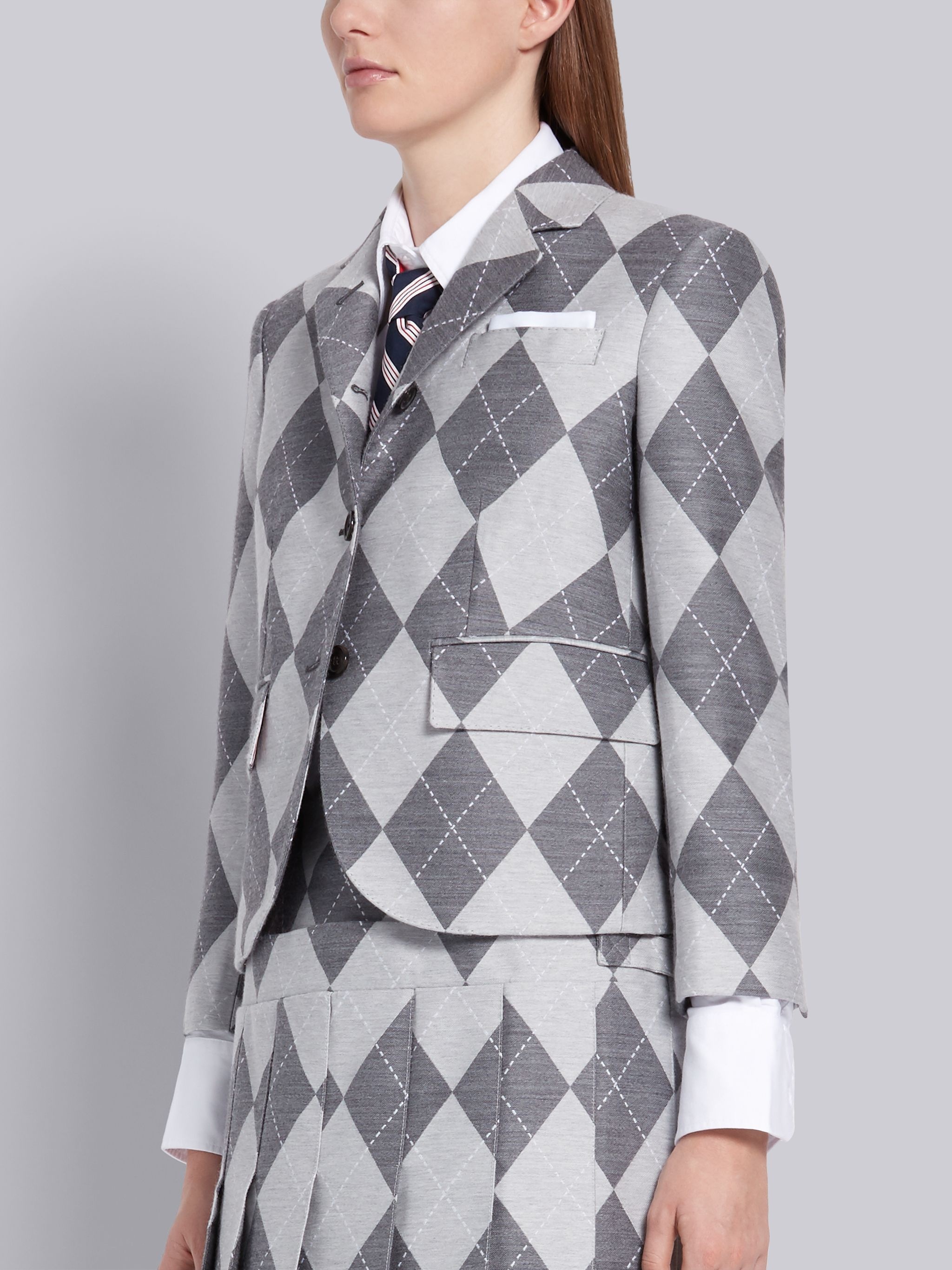 Medium Grey Wool Argyle High Armhole Jacket - 2