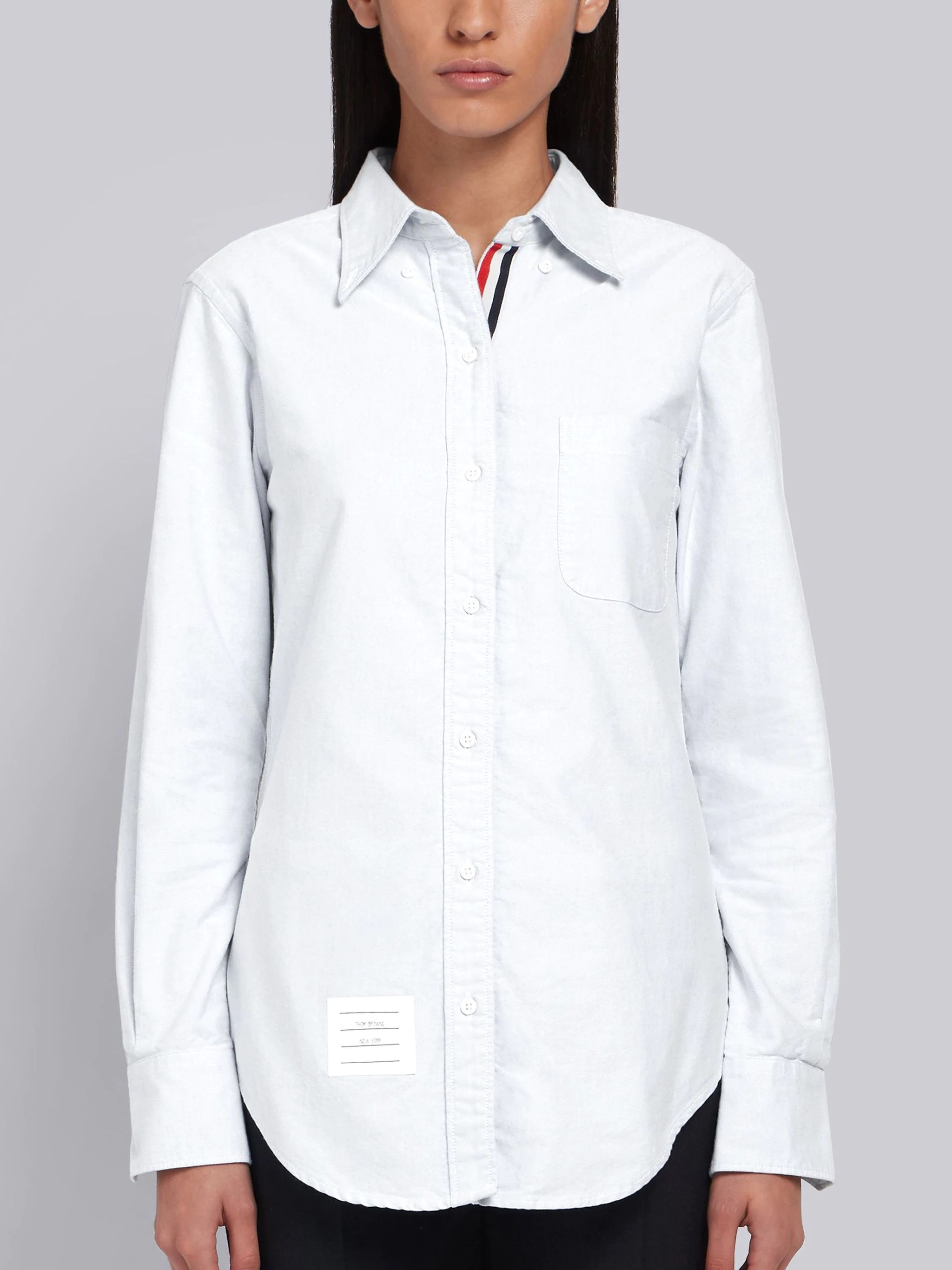 White Classic Oxford Grosgrain Placket Long Sleeve Shirt - 2