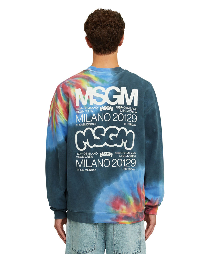 MSGM Tie-dye cotton crewneck sweatshirt with logo and graphic in collaboration with Burro Studio outlook