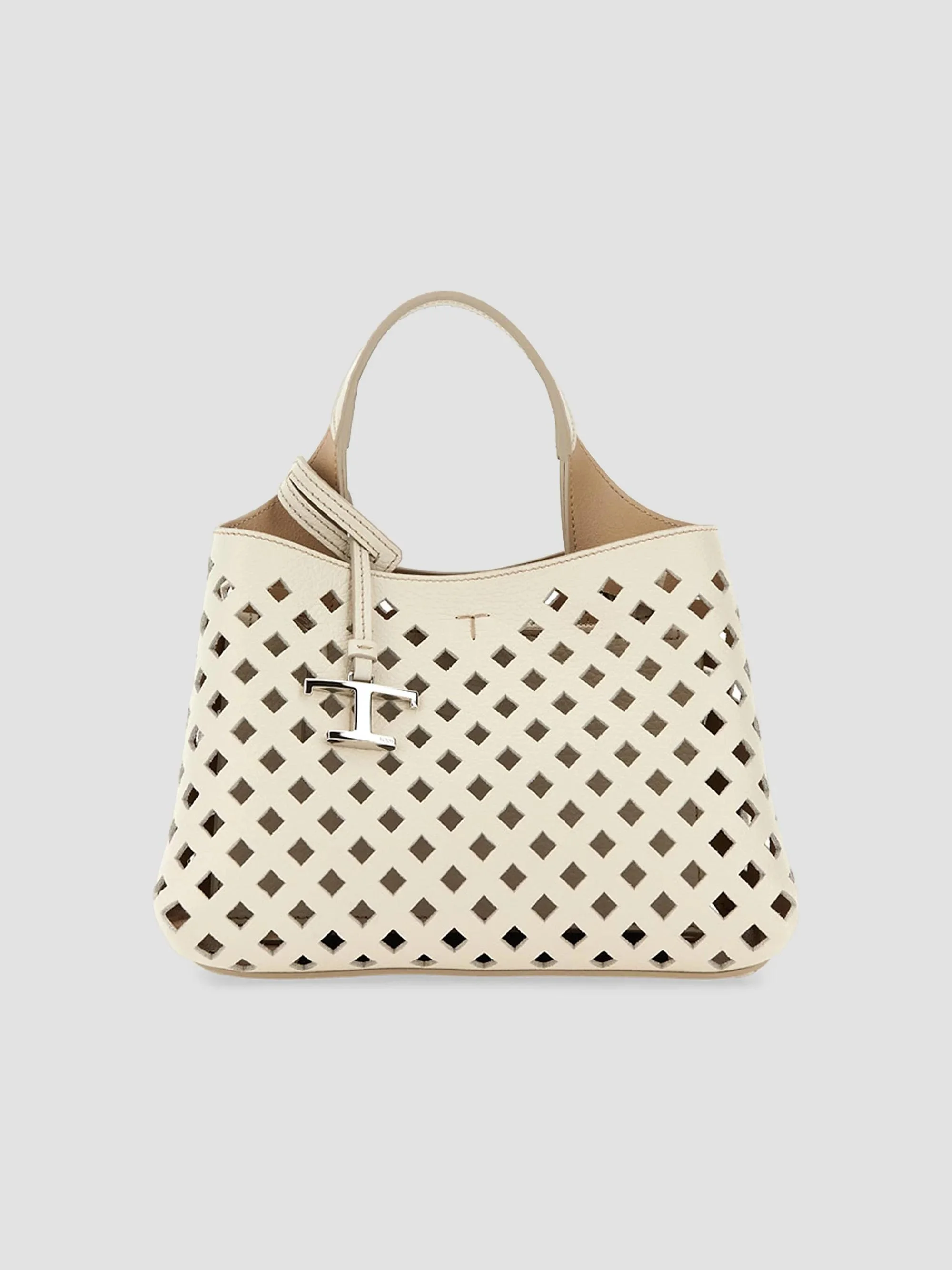 Women's Micro Perforated Leather Top Handle Bag - Bianco Natural - 1