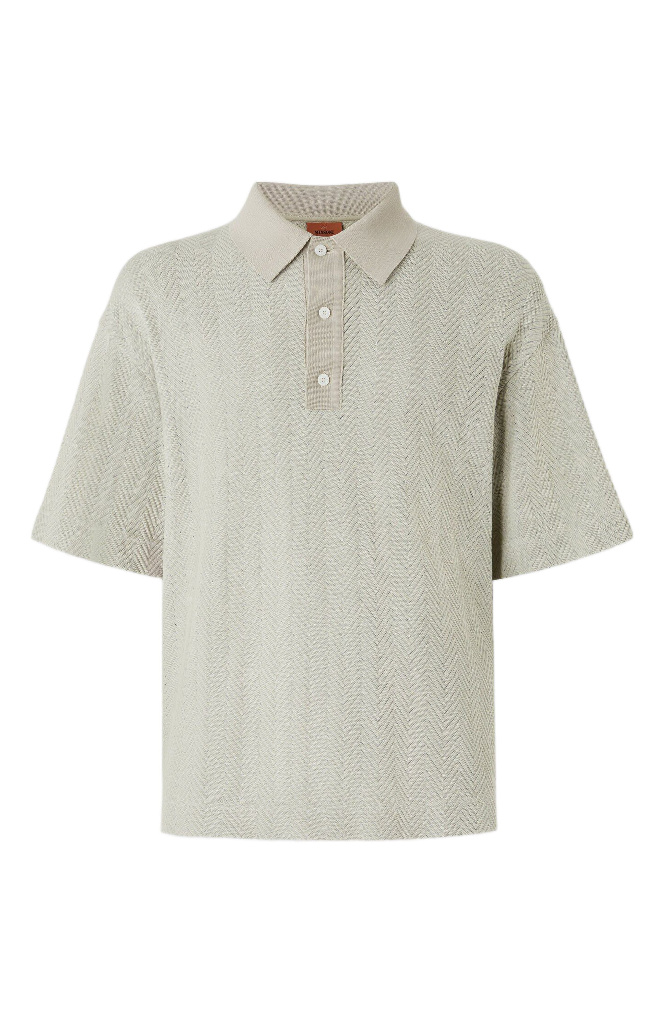 Missoni Cotton And Viscose Polo Shirt With Tone-on-tone Zigzag in Silver at Nordstrom - 2
