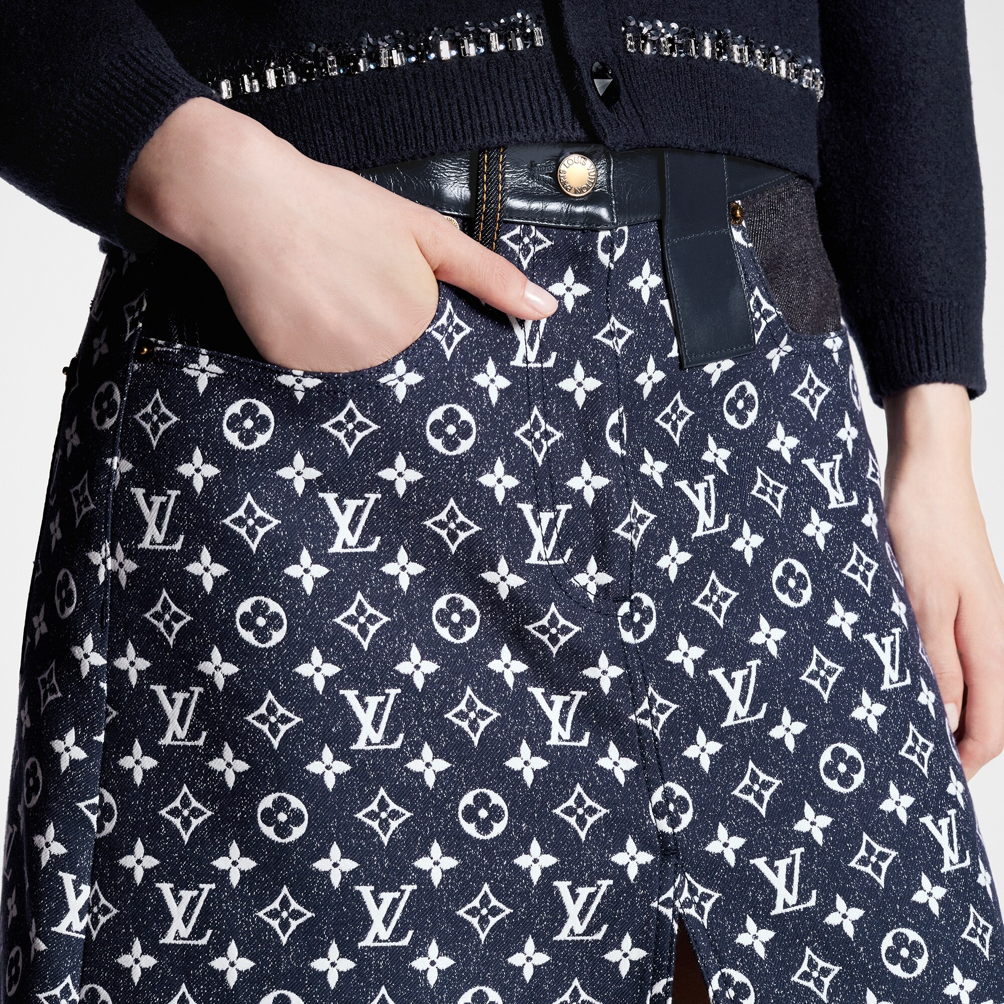Monogram Denim Midi Skirt - 2