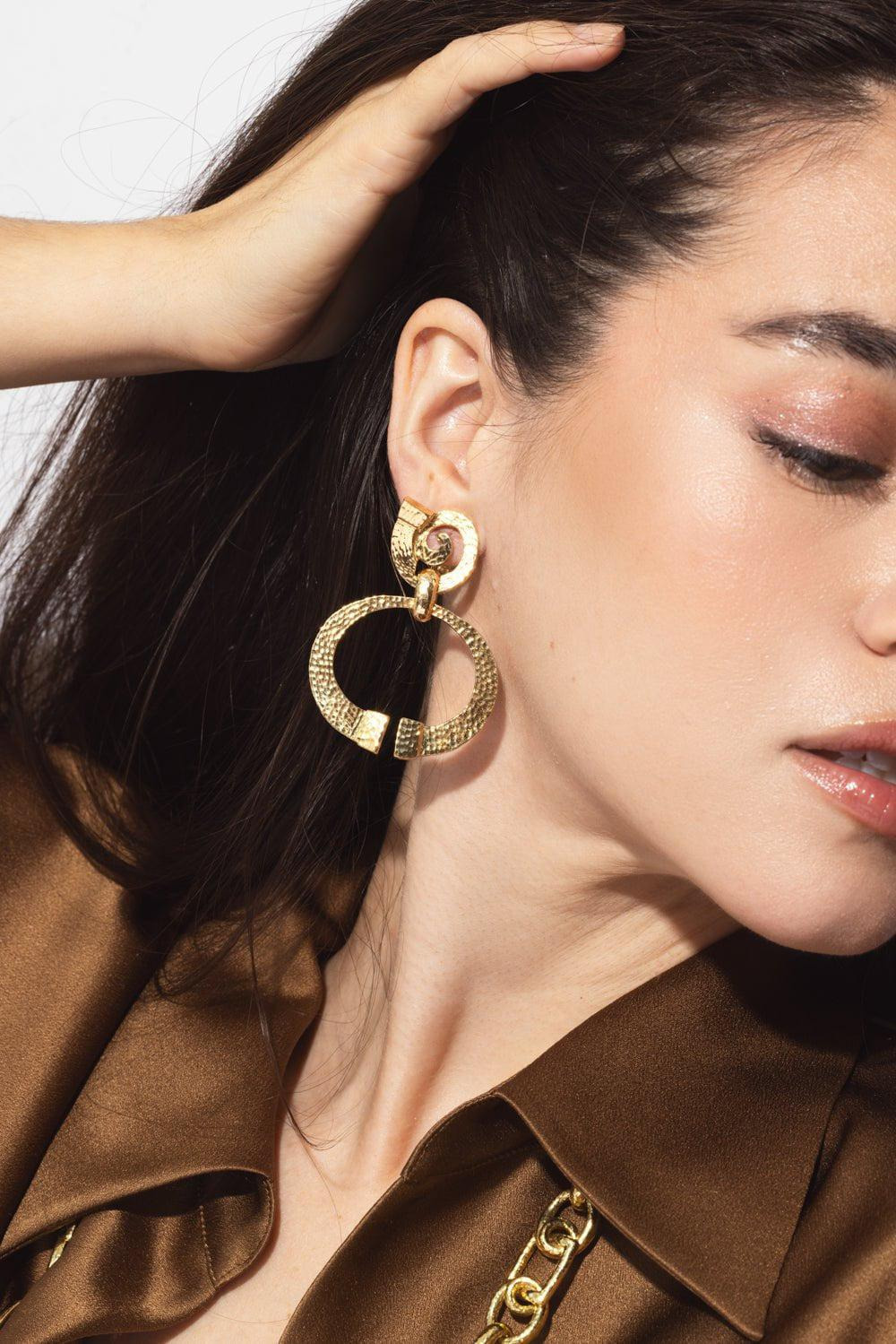 Hammered Square Nail Doorknocker Earrings - 3