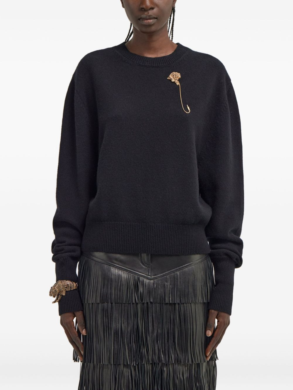 rose-embellished wool sweater - 3