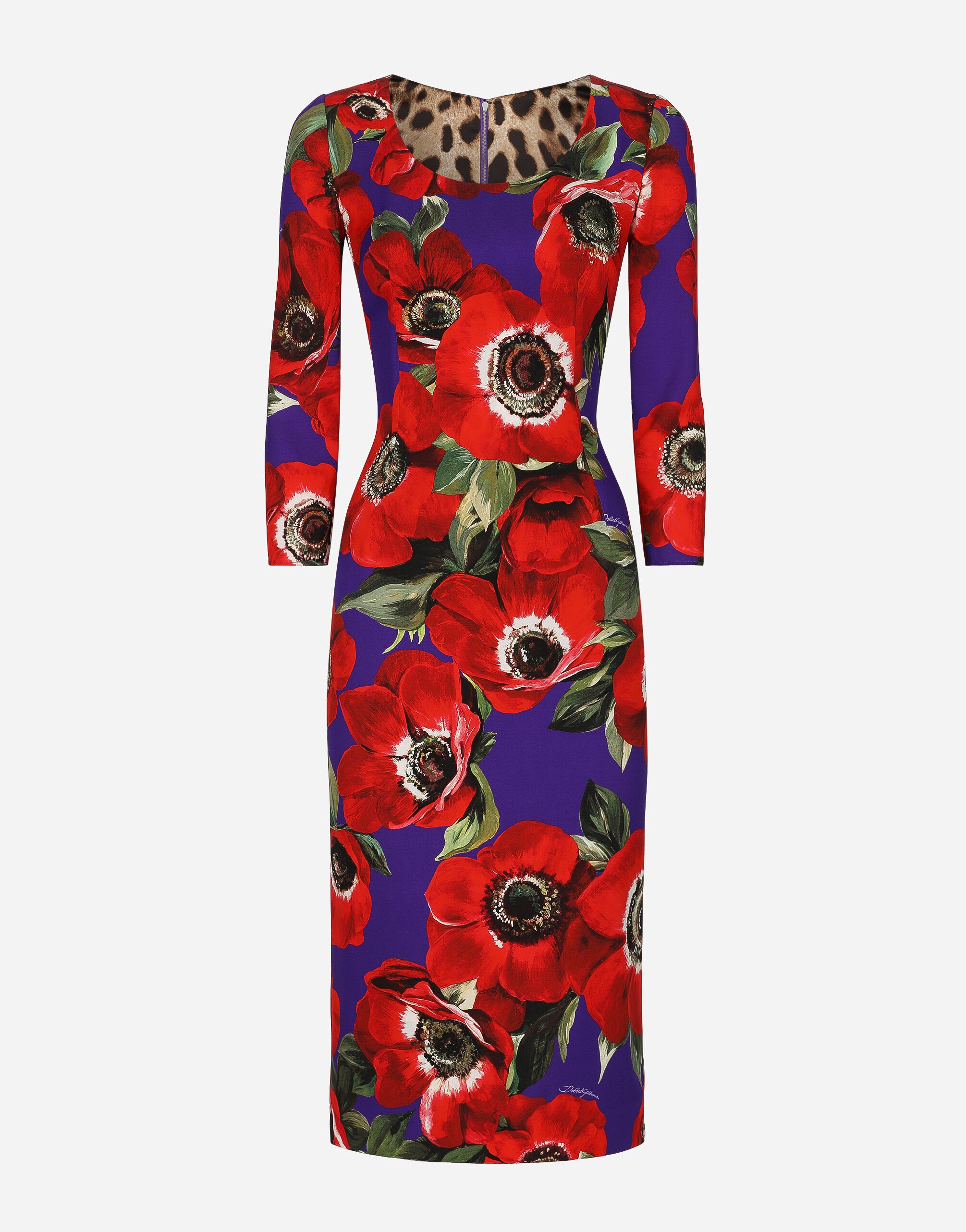 Charmeuse sheath dress with anemone print - 1