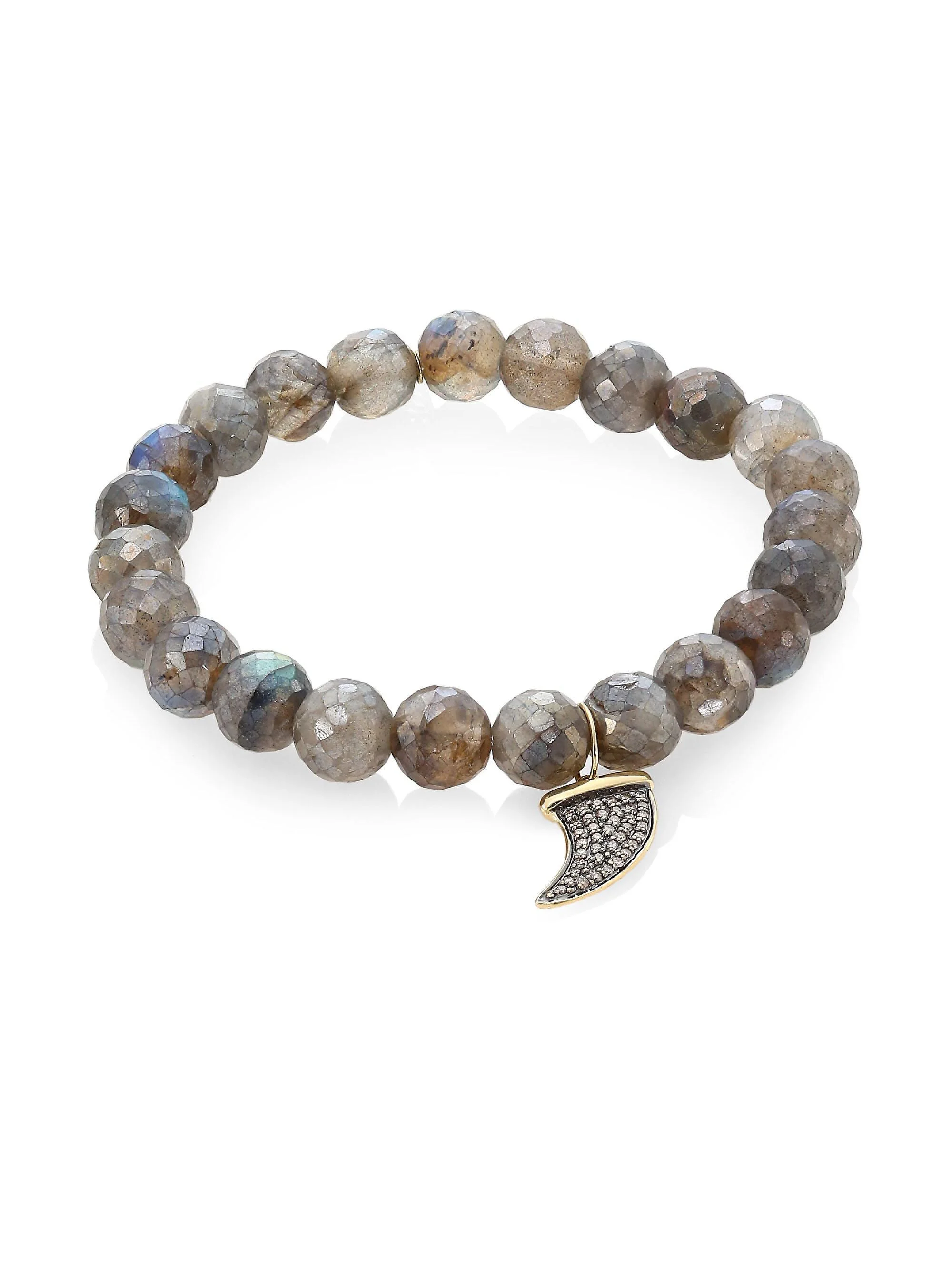 Women's Labradorite, Brown Diamond & Two-Tone Gold Rondelle Horn Bracelet - Brown - 1