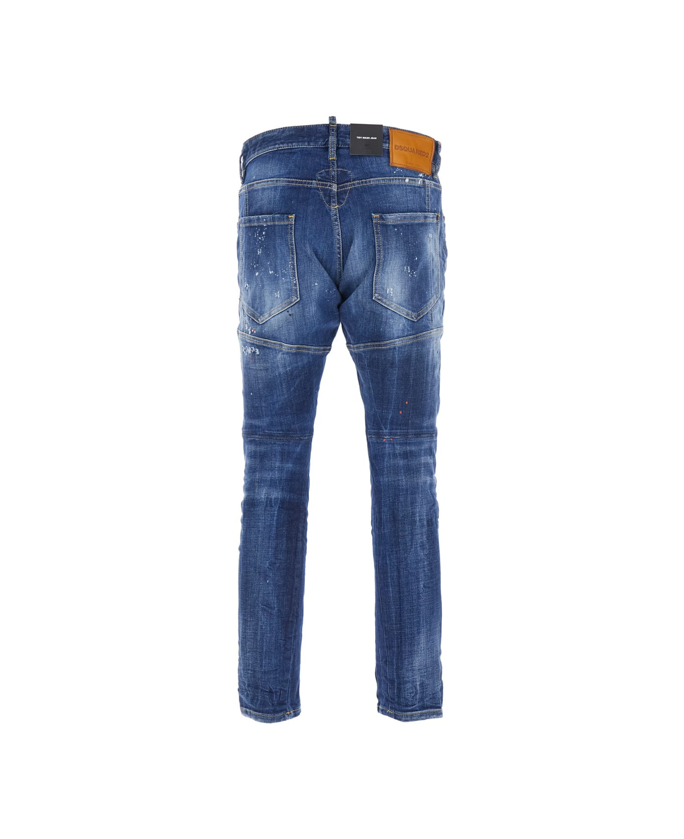 'tidy Biker' Blue Jeans With Paint Embellishments And Logo Patch On The Rear In Denim Man - 2