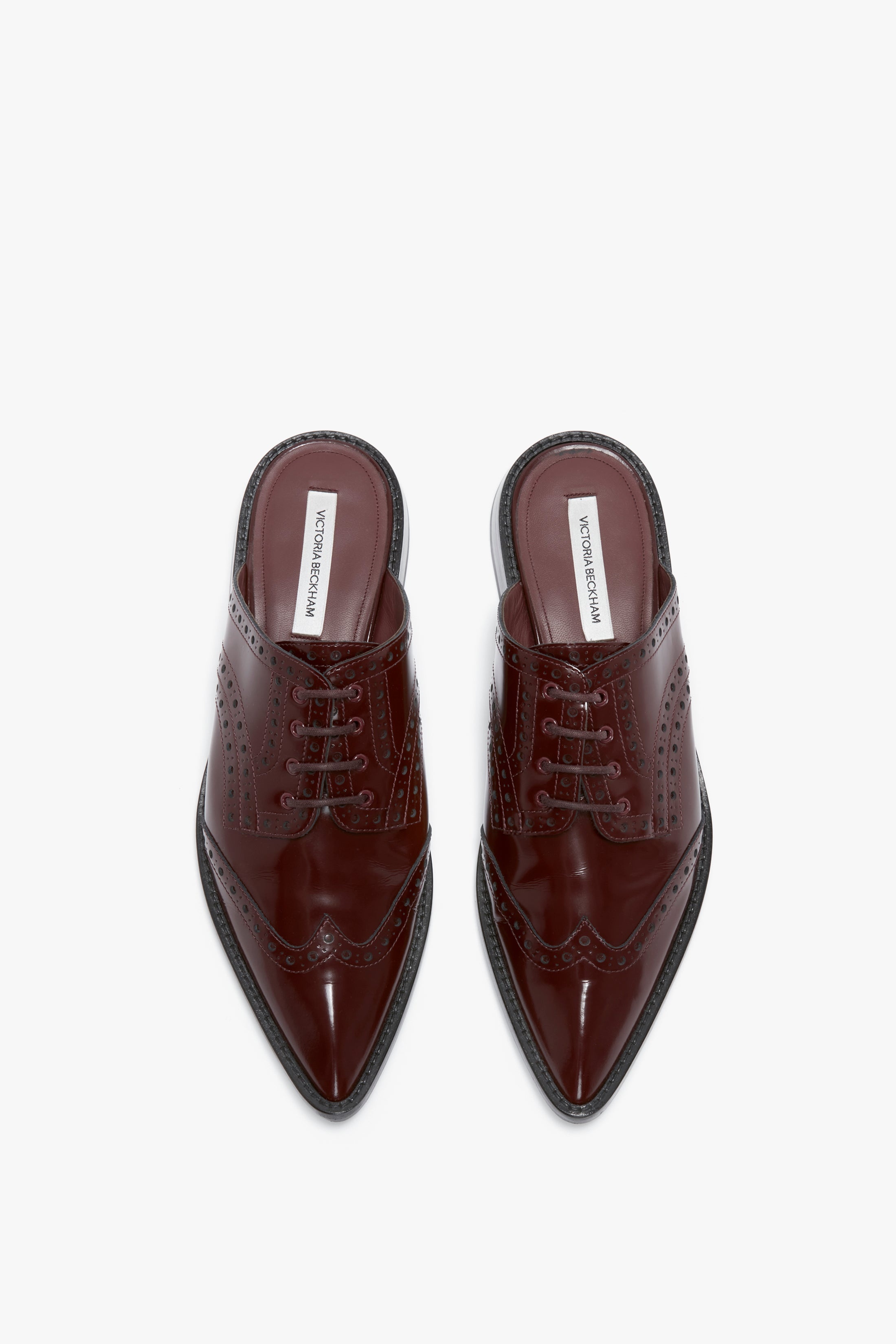 Flat Lace Up Mules In Bordeaux Leather - 4