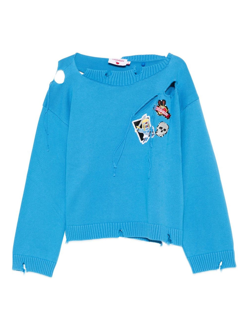 patch-detail distressed-effect sweater 1
