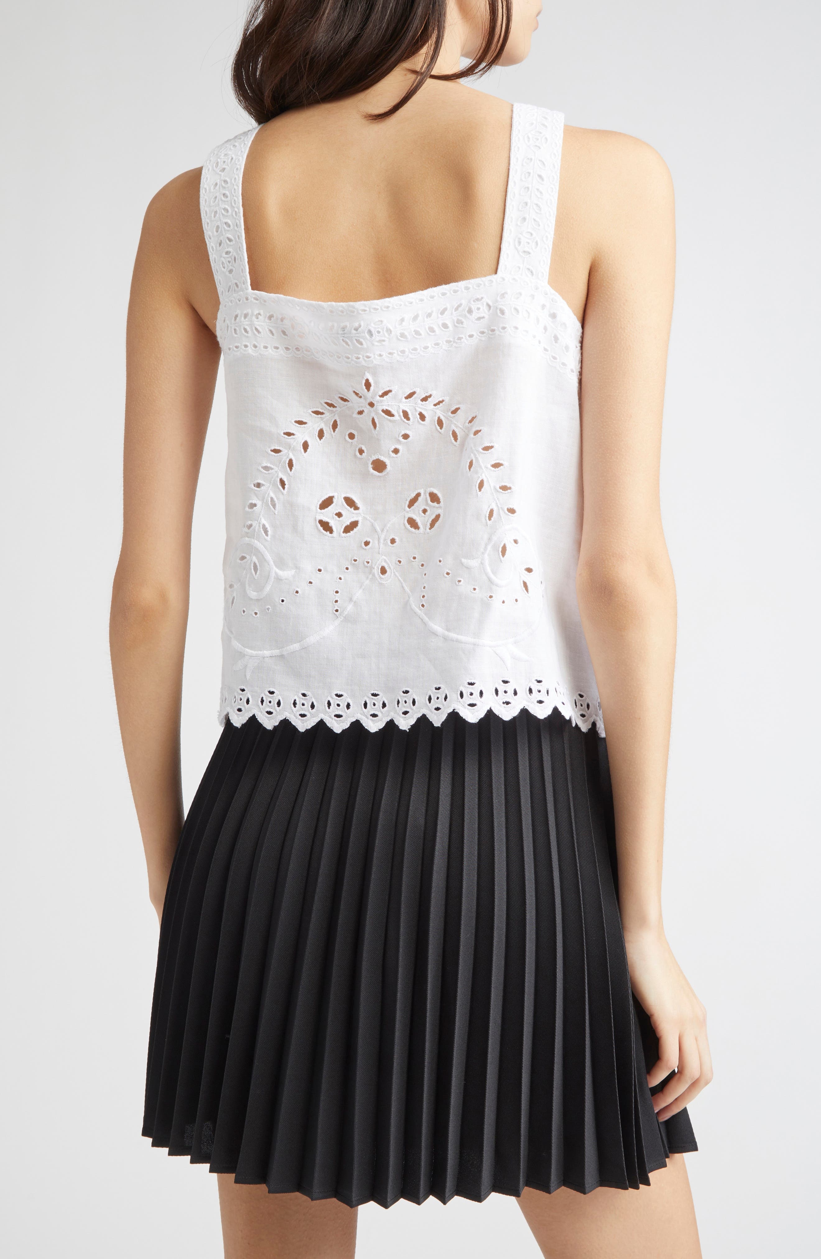 Bode Belvoir Eyelet Linen Tank in White at Nordstrom - 3