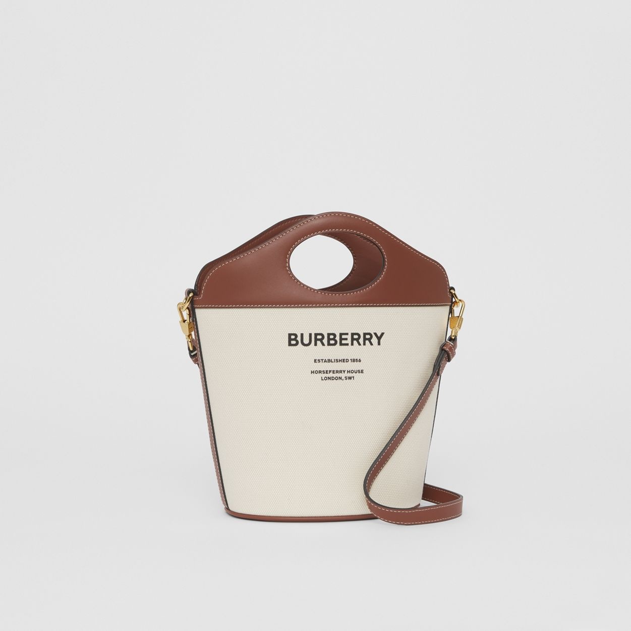 Small Two-tone Canvas and Leather Pocket Bucket Bag - 7