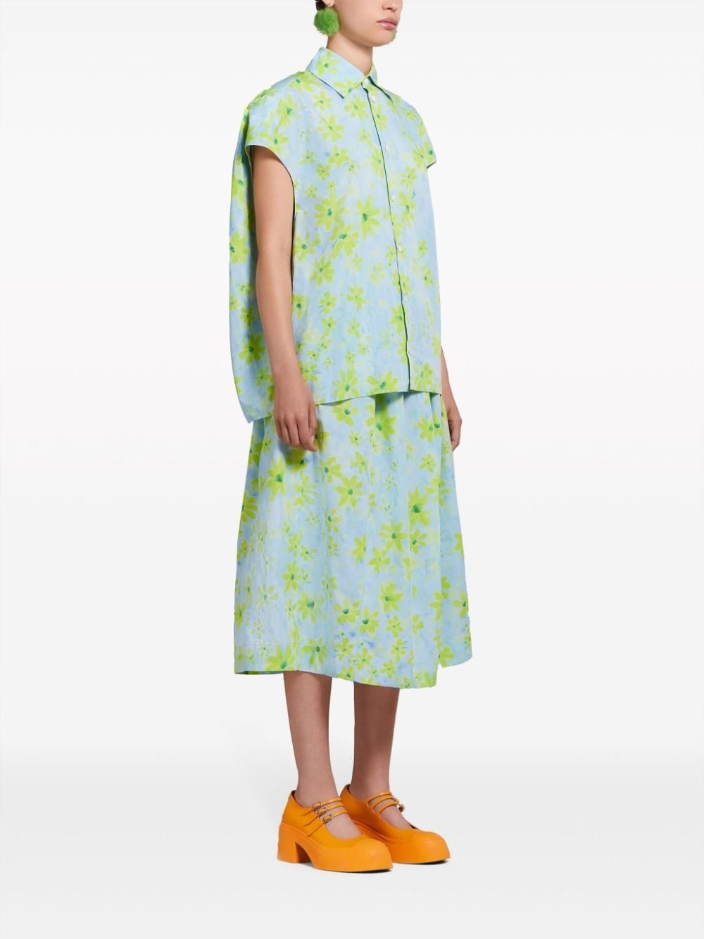 A-line floral-print cotton midi skirt - 3