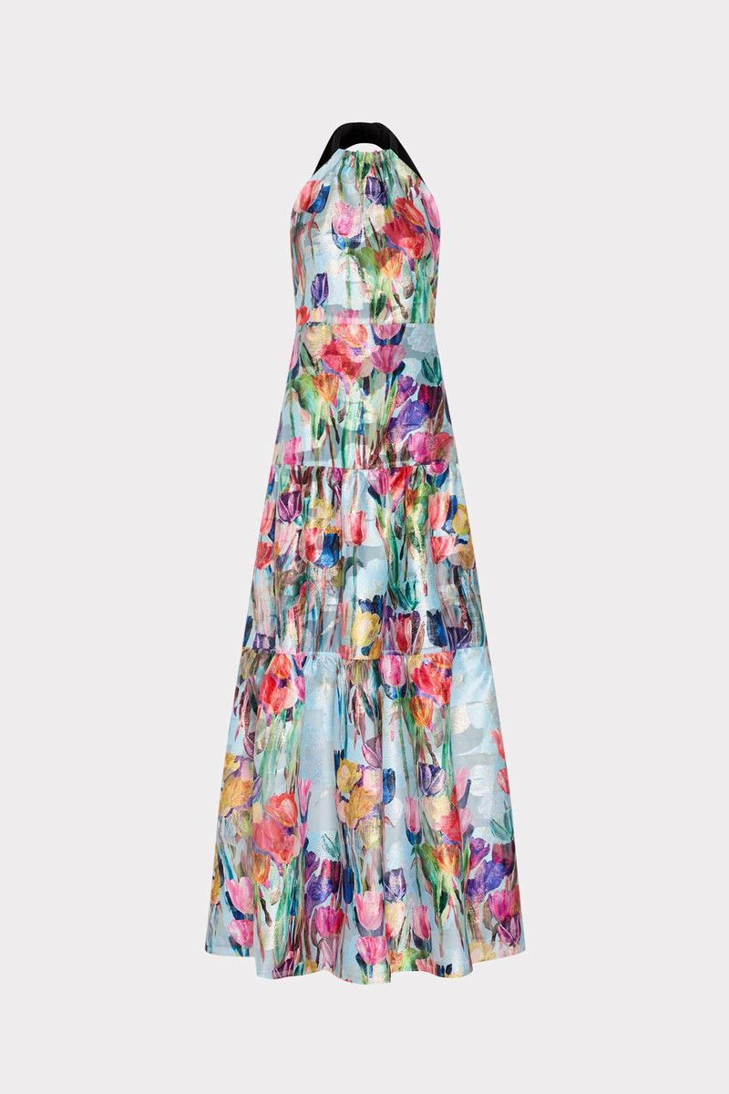 Gizelle Metallic Tulip Halter Maxi Dress 1