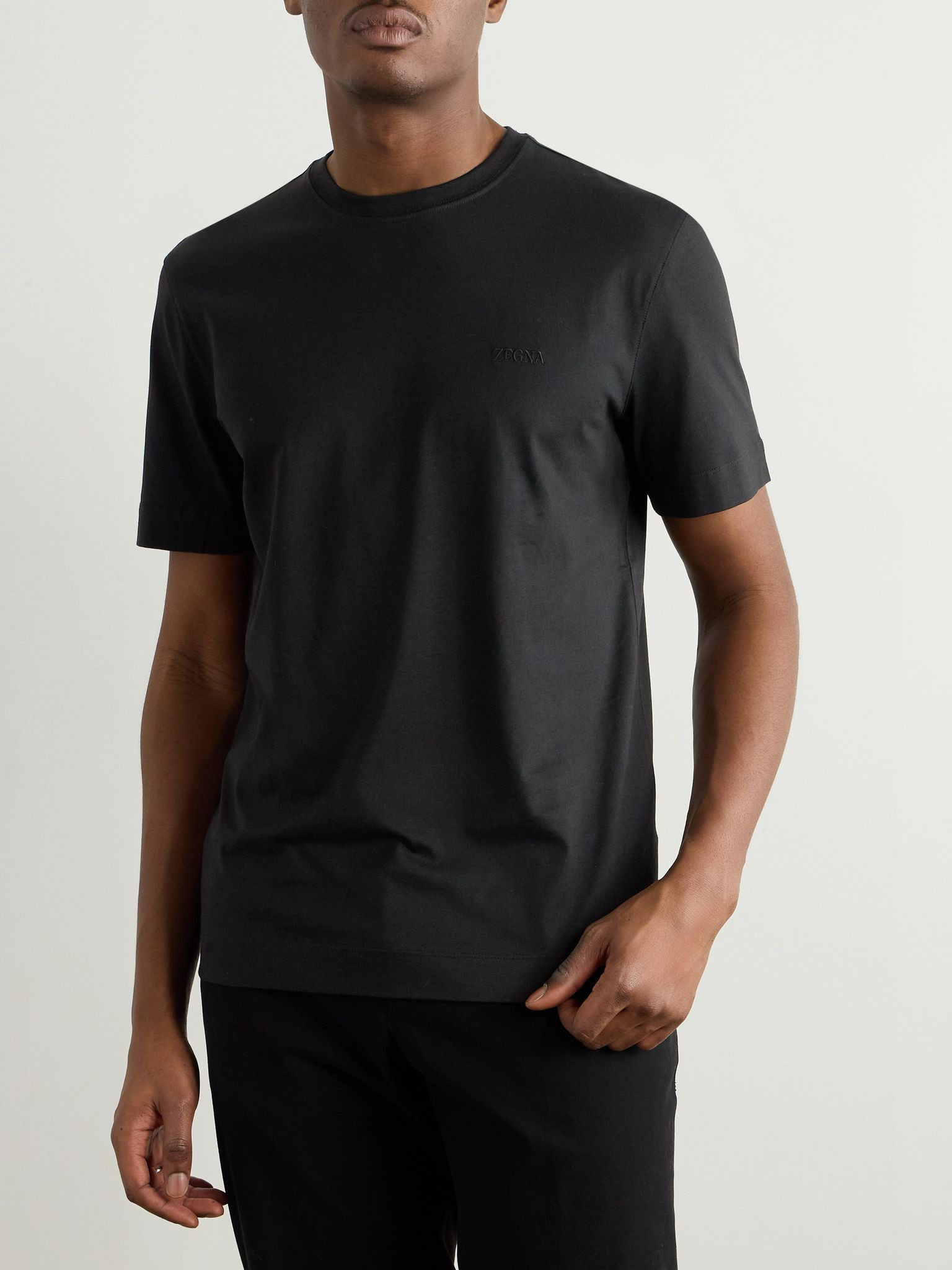 Slim-Fit Logo-Embroidered Cotton-Jersey T-Shirt Black - 3