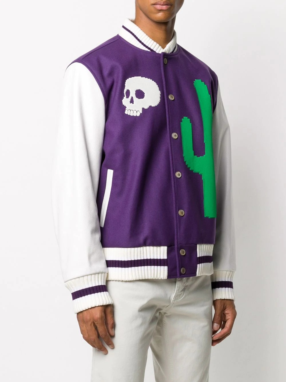 colour-block patterned varsity jacket - 3