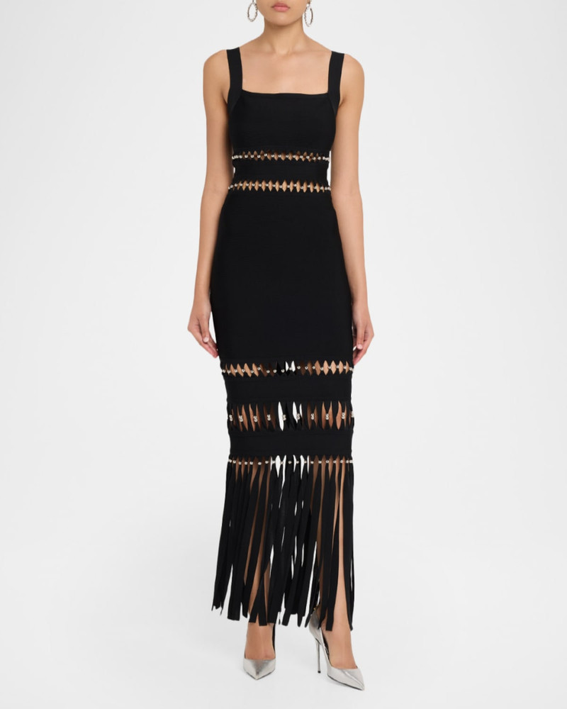 HERVE LEGER The Ines Beaded-Cutout Fringe Gown outlook