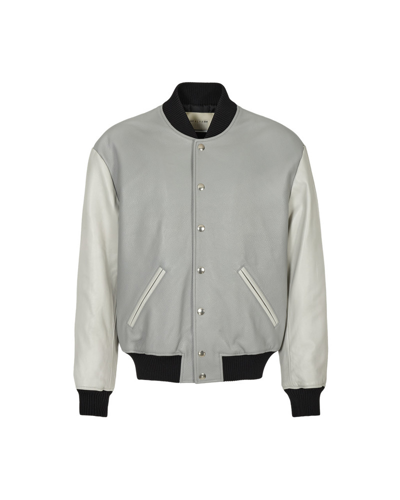 EMBROIDERED LEATHER LOGO VARSITY JACKET 1