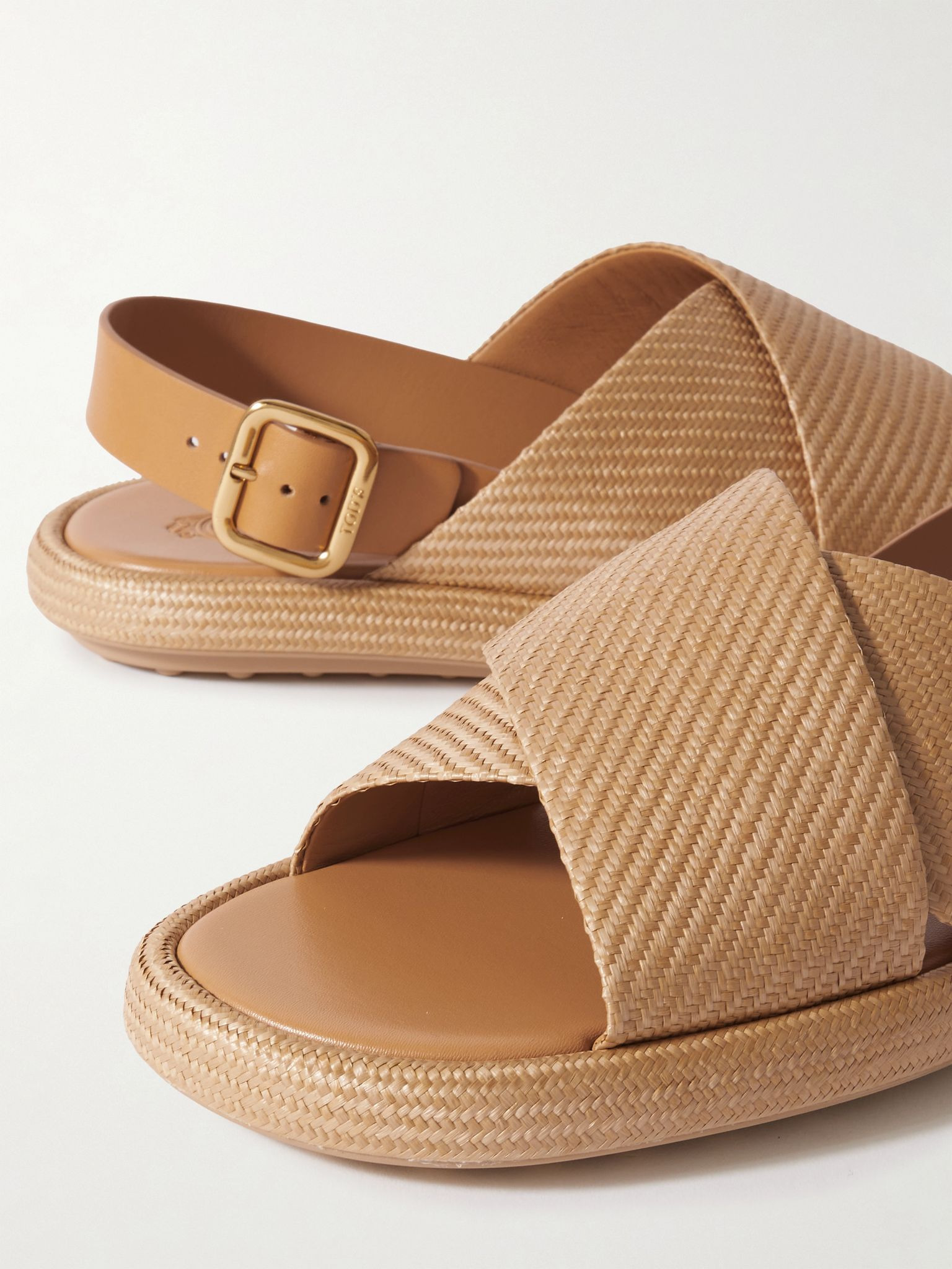 Gomma leather-trimmed raffia slingback sandals Beige - 4