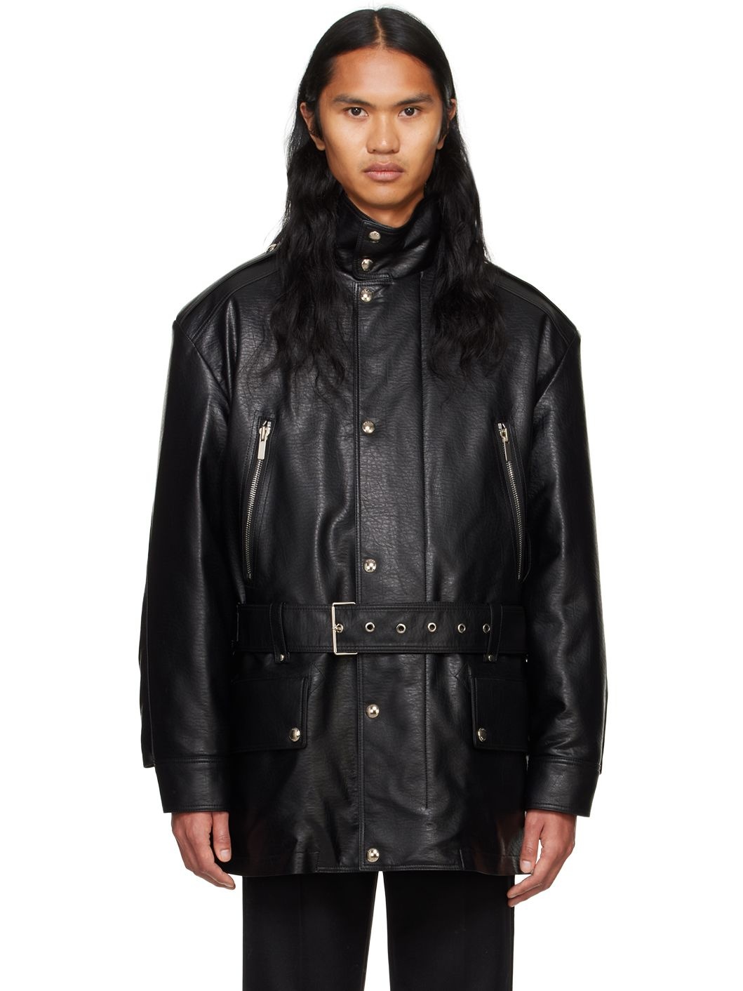 Black Safari Faux-Leather Jacket - 1