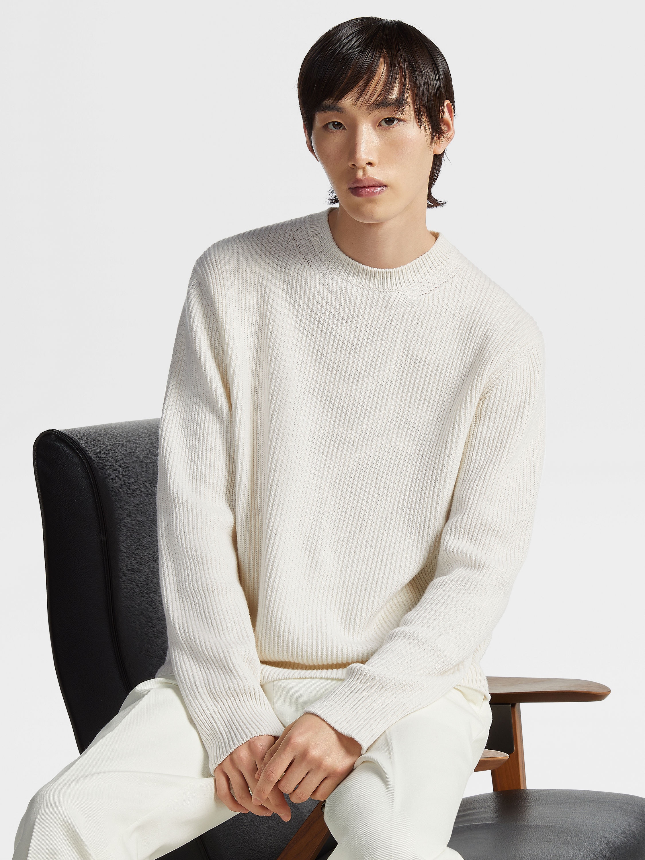 WHITE MÉLANGE OASI CASHMERE CREWNECK - 5