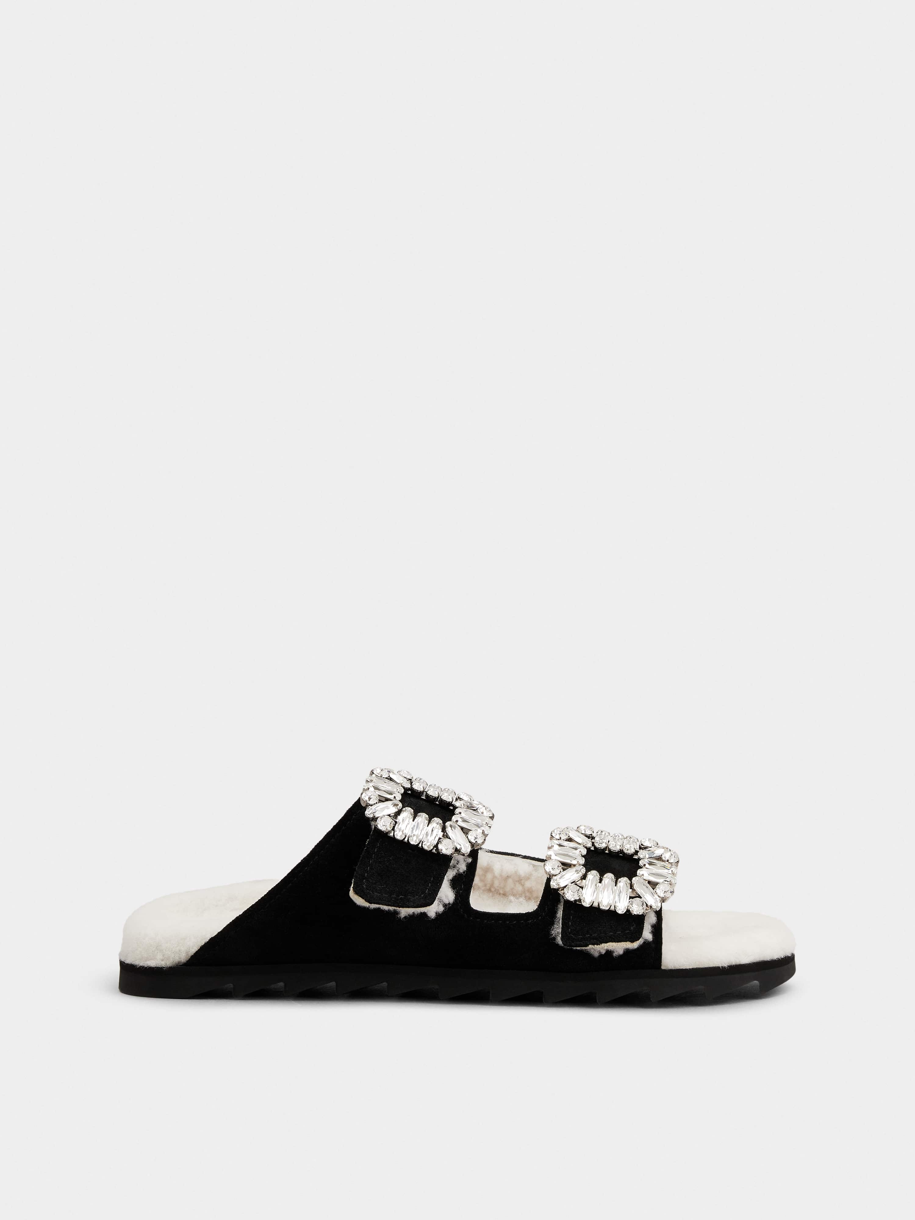Slidy Viv' Fur Strass Buckle Mules in Suede - 1