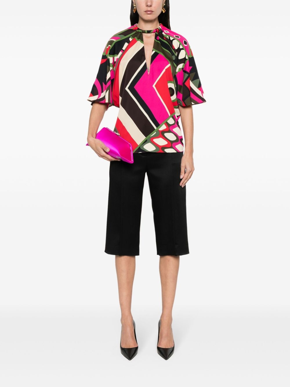 Vivara-print V-neck blouse - 2