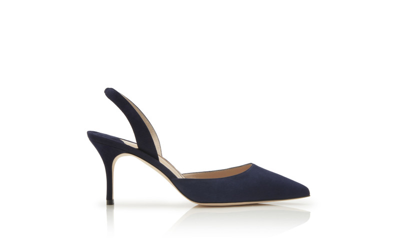 Navy Blue Suede Slingback Pumps - 1