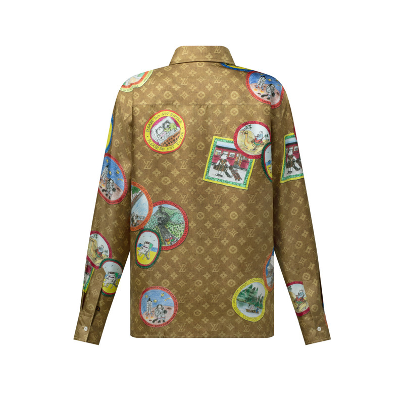 Monogram Cat Stamp Silk Shirt 3