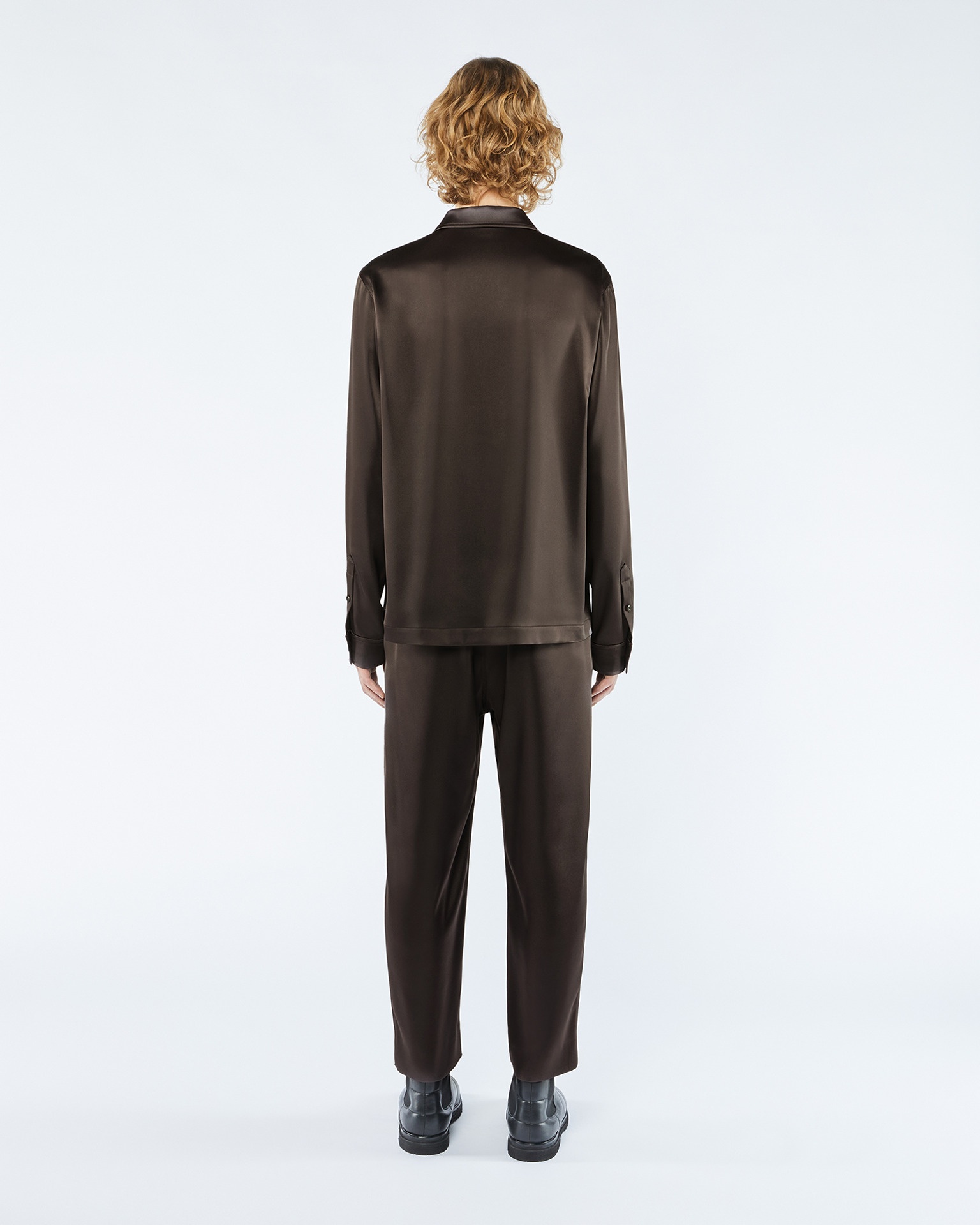 DUCO - ANEW Long sleeve satin shirt - Espresso - 3