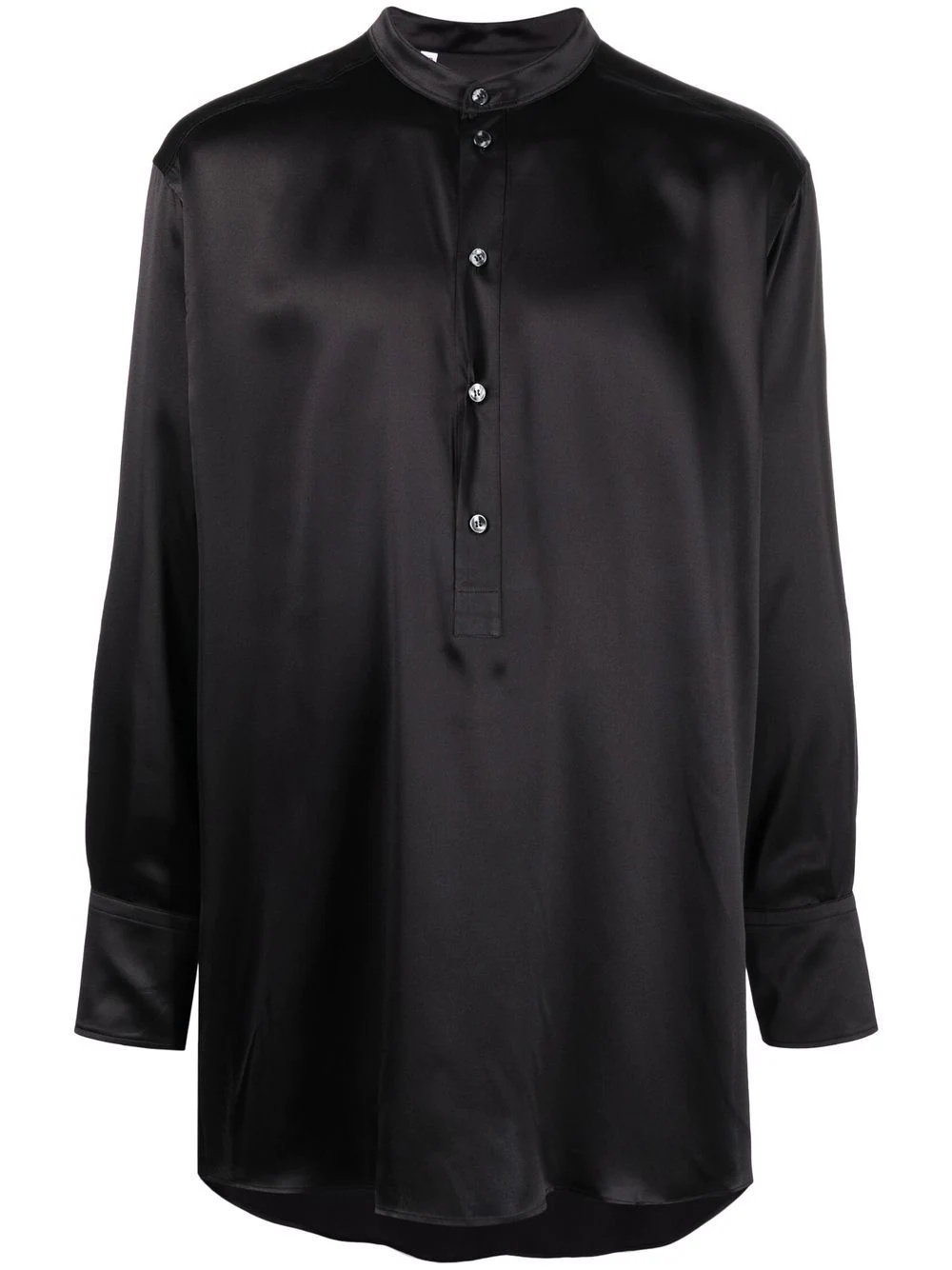 long-sleeve silk longline shirt - 1