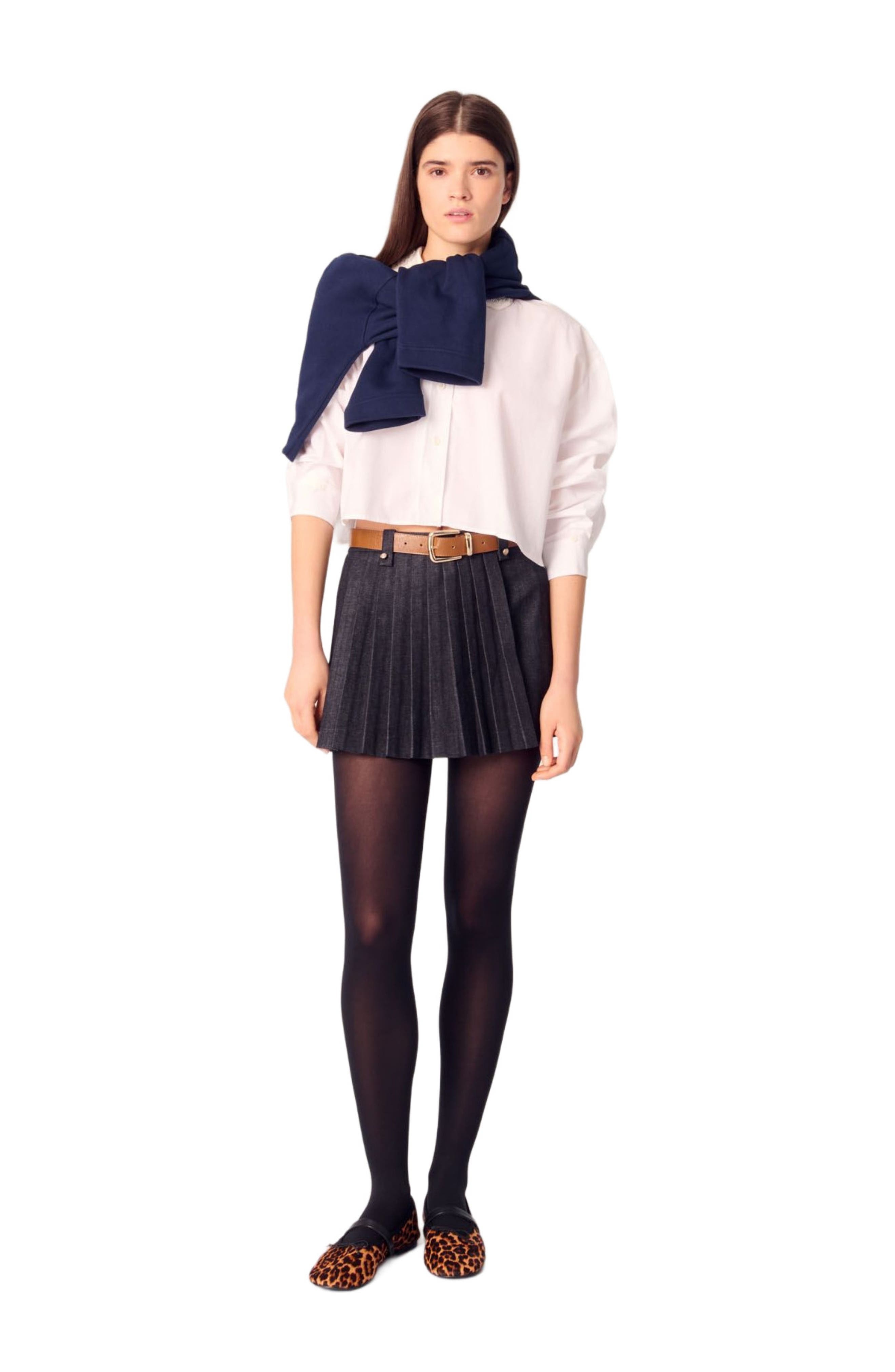 maje Layered-effect pleated denim shorts in Black at Nordstrom - 1