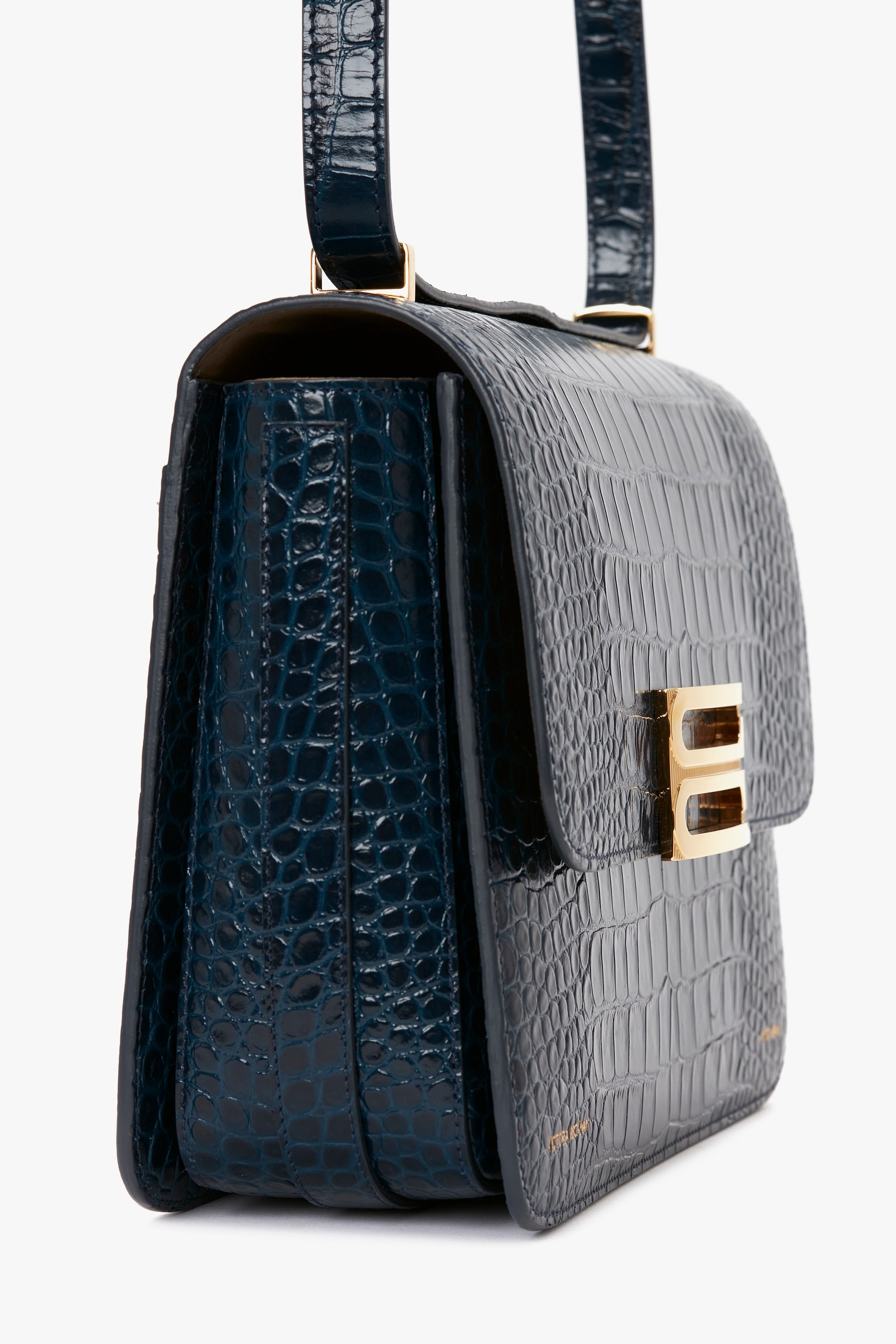 Jumbo Frame Shoulder Bag in Midnight Blue Croc-Effect Leather - 8